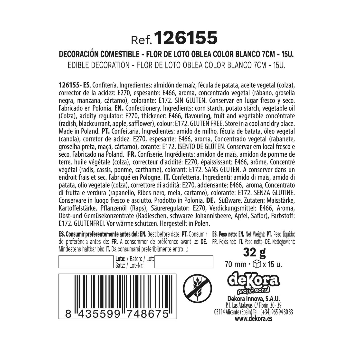 CAIXA DE 15 FLORES DE LÓTUS WAFER BRANCA Ø 7CM