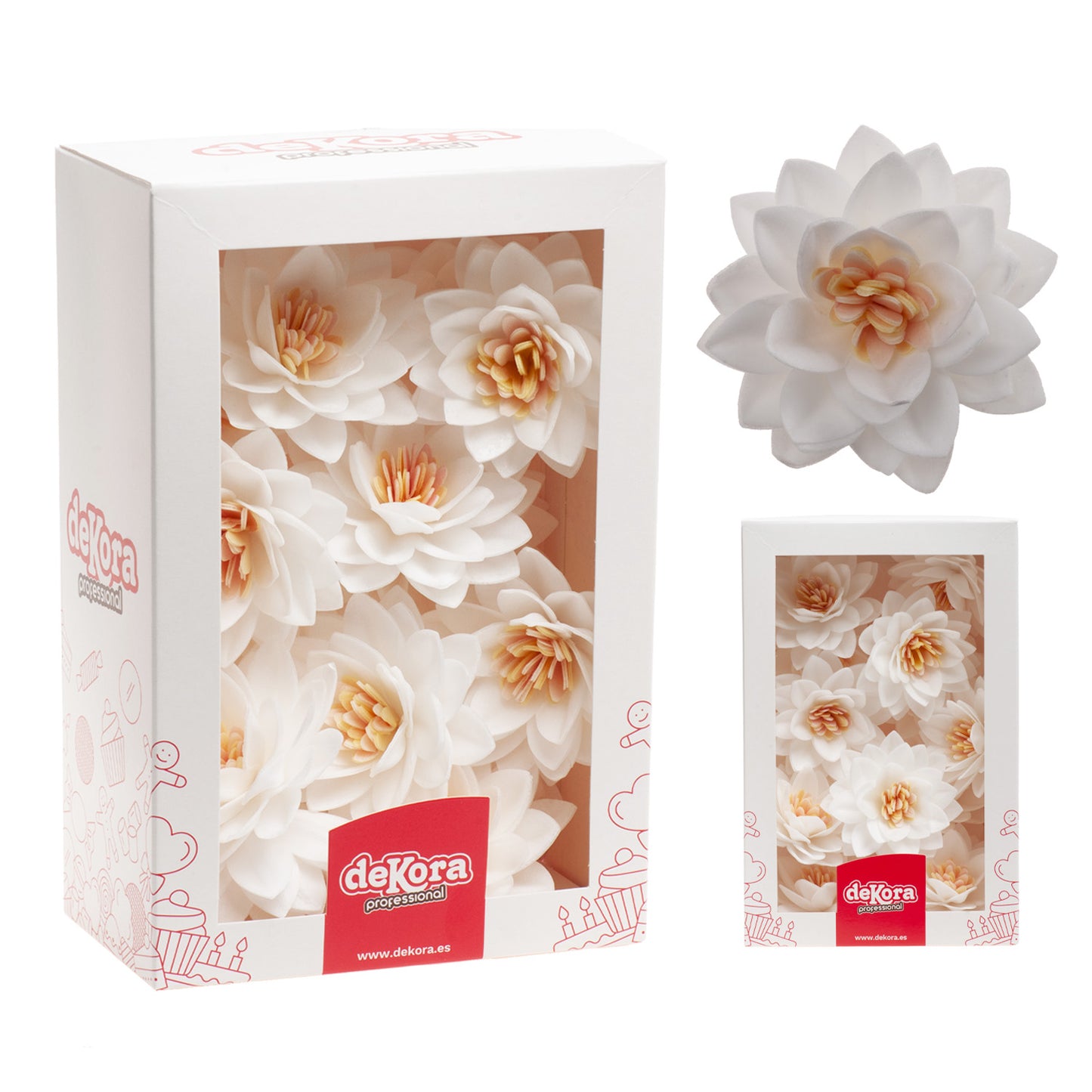 CAIXA DE 15 FLORES DE LÓTUS WAFER BRANCA Ø 7CM