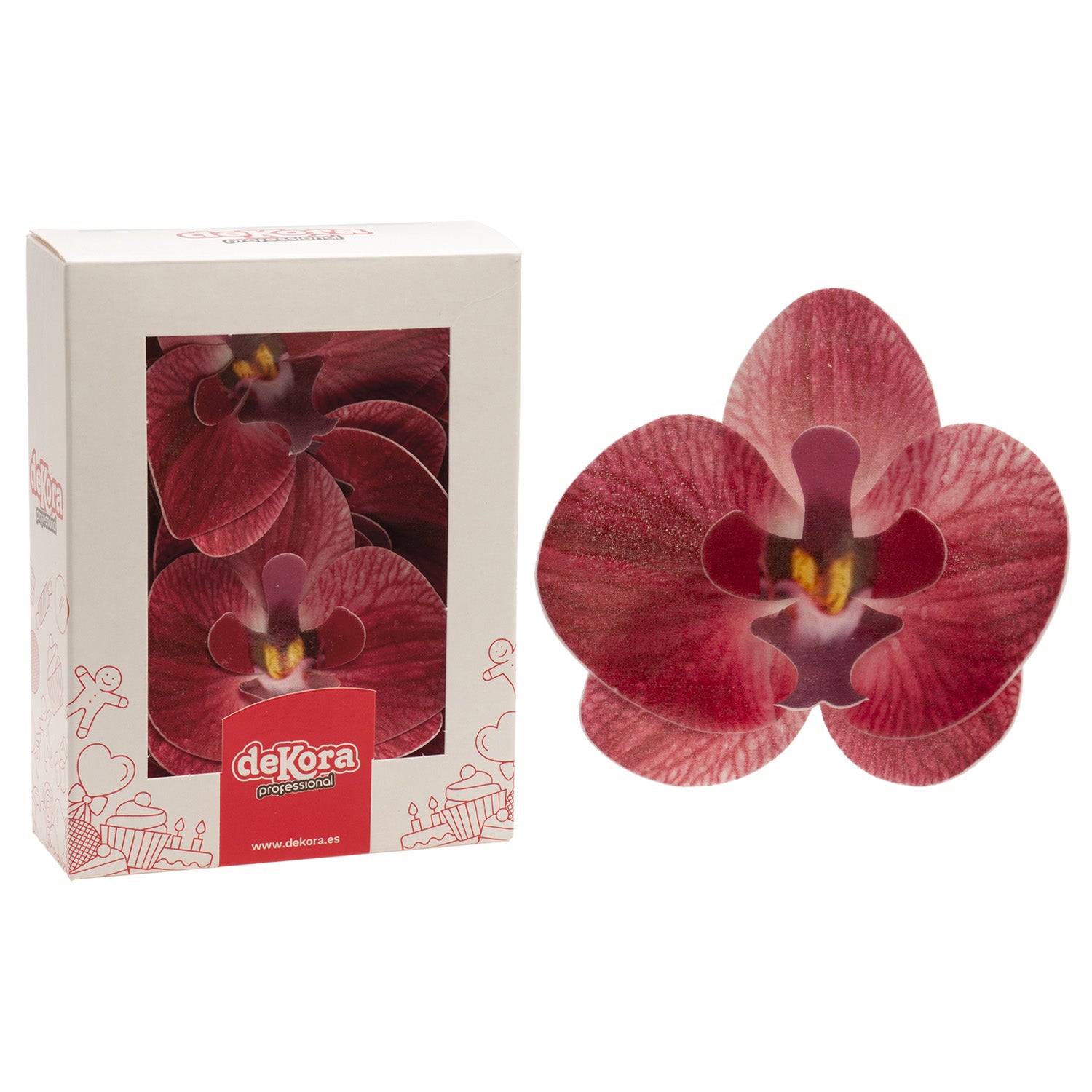 SCATOLA DA 10 ORCHIDEE IN WAFER BORDEAUX  8.5 -7.5CM