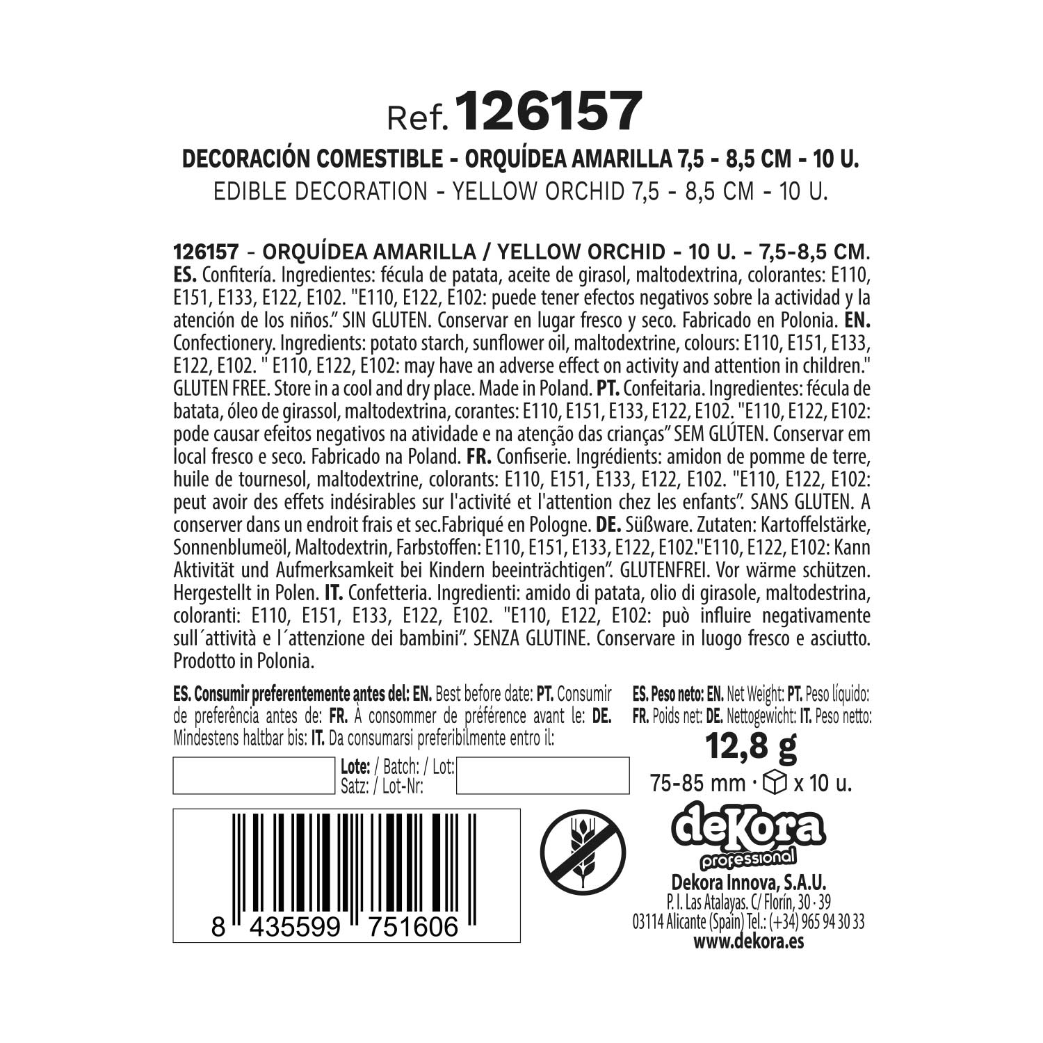 CAJA DE 10 ORQUÍDEAS DE OBLEA NARANJAS 8.5-7.5CM