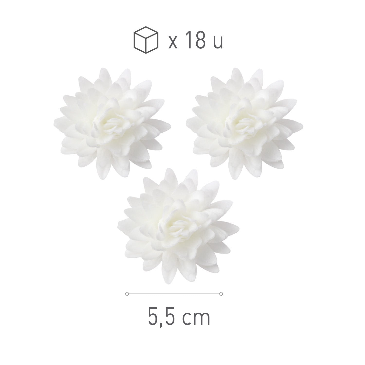 CAIXA DE 18 FLORES WAFER BRANCAS Ø 5,5CM