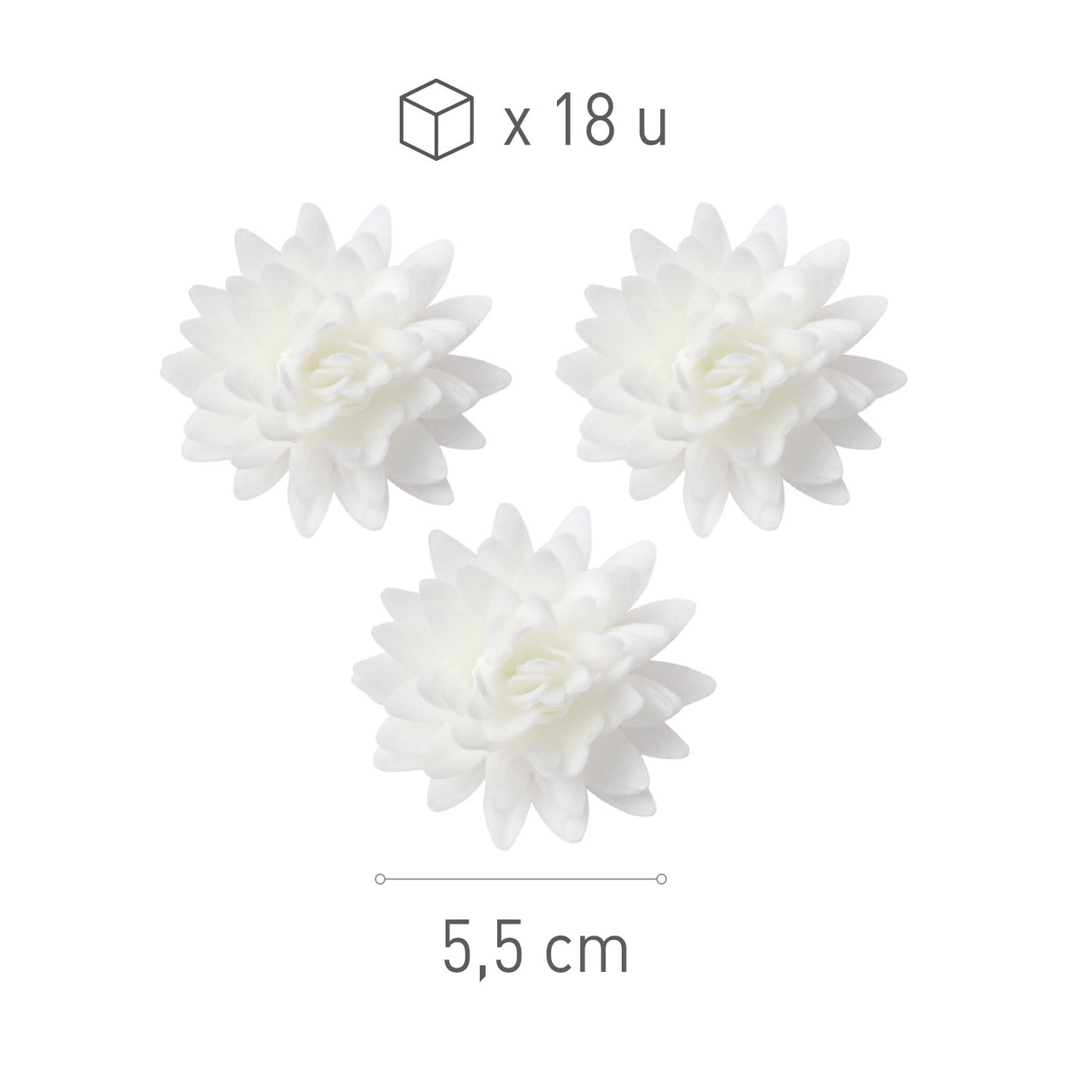 CAIXA DE 18 FLORES WAFER BRANCAS Ø 5,5CM