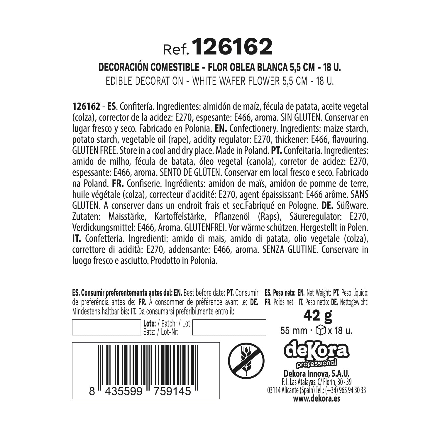 CAIXA DE 18 FLORES WAFER BRANCAS Ø 5,5CM