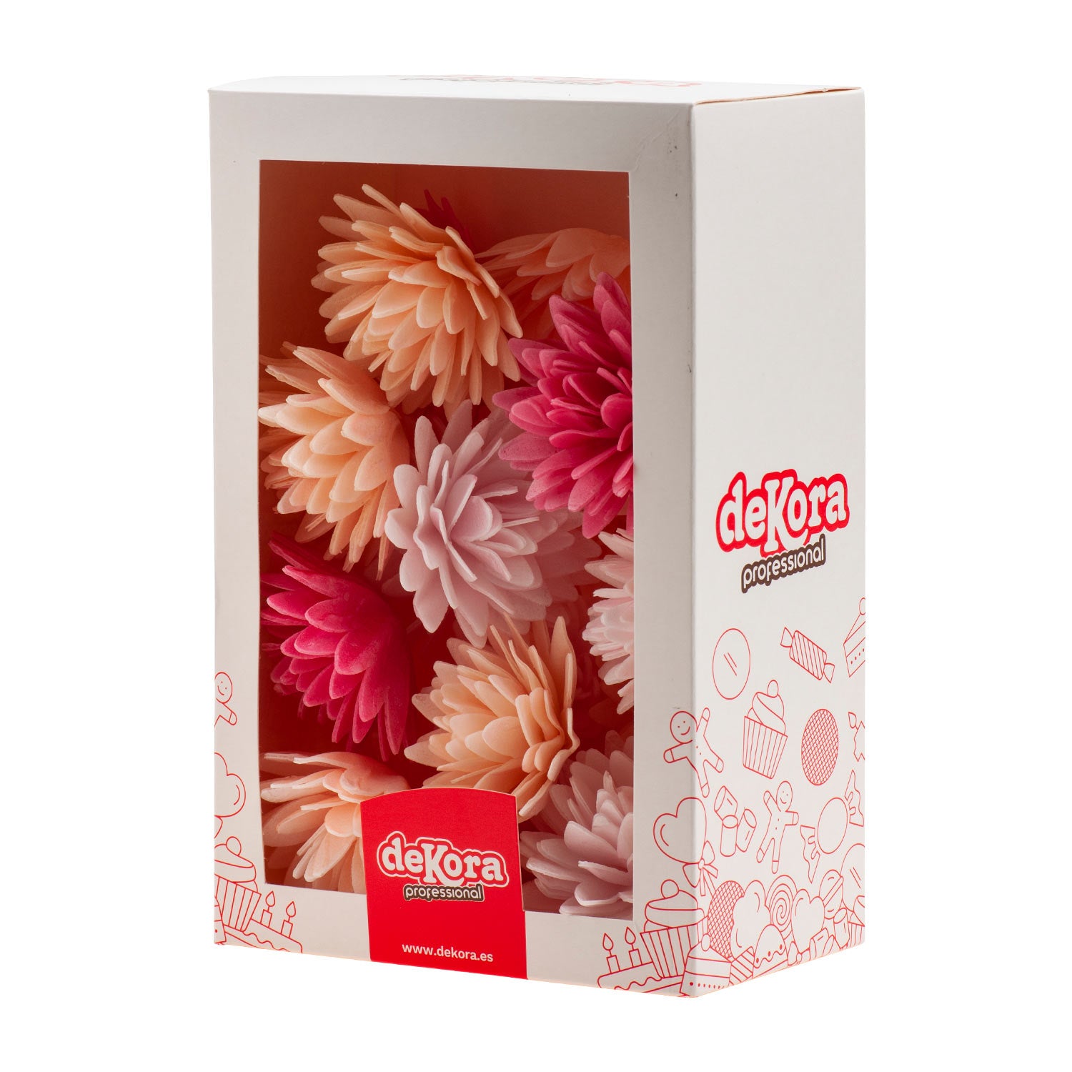 CAJA DE 18 FLORES DE OBLEA COLORES SURTIDOS Ø 5,5CM