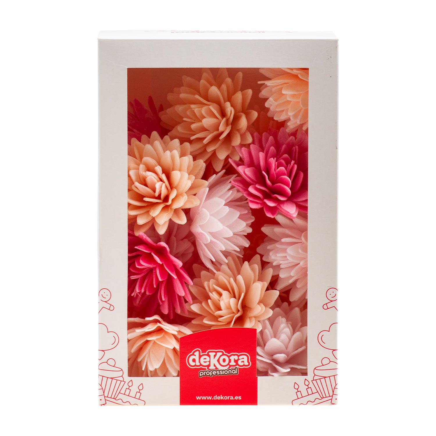 CAJA DE 18 FLORES DE OBLEA COLORES SURTIDOS Ø 5,5CM