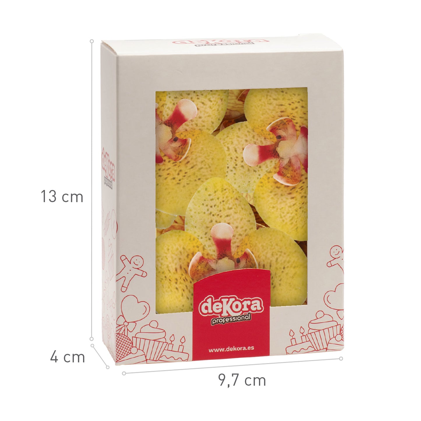 CAJA DE 10 ORQUÍDEAS DE OBLEA AMARILLAS 8.5-7.5CM