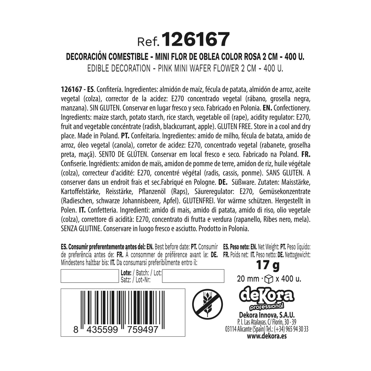 MINI FLOR DE OBLEA COLOR ROSA Ø 2CM