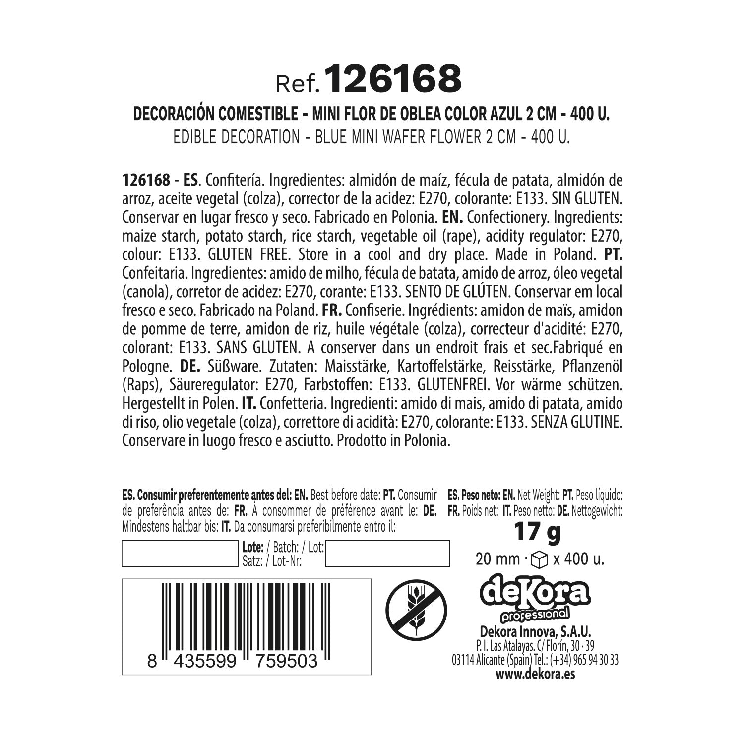 MINI FLOR DE OBLEA COLOR AZUL Ø 2CM