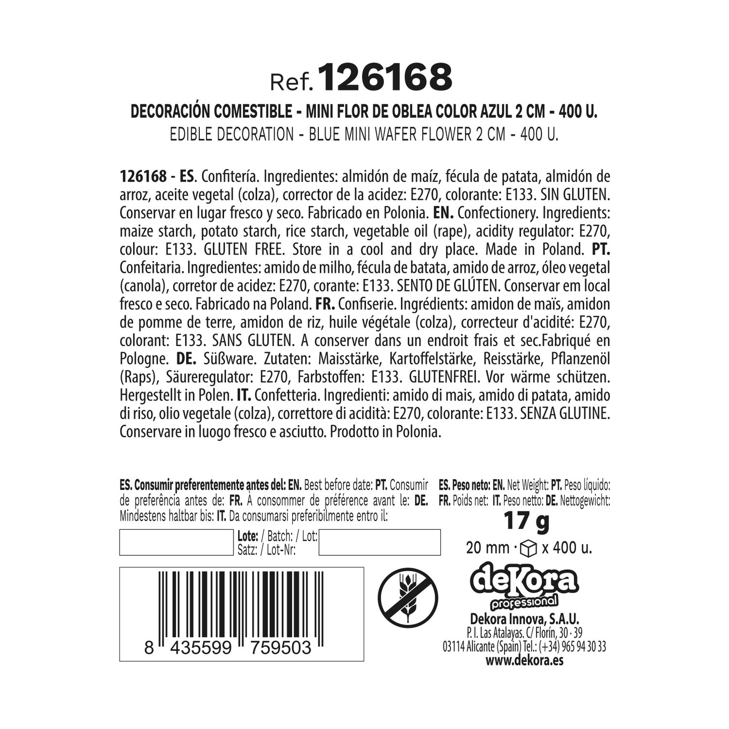 MINI FLOR DE OBLEA COLOR AZUL Ø 2CM