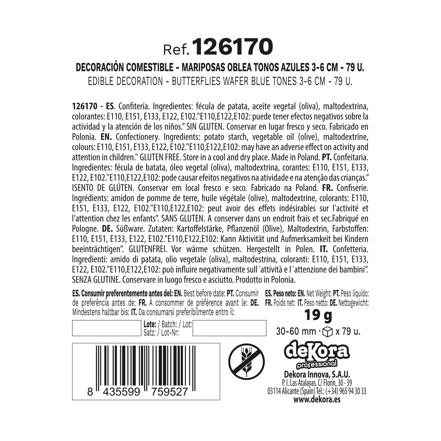 MARIPOSAS DE OBLEA TONOS AZULES 3-6CM