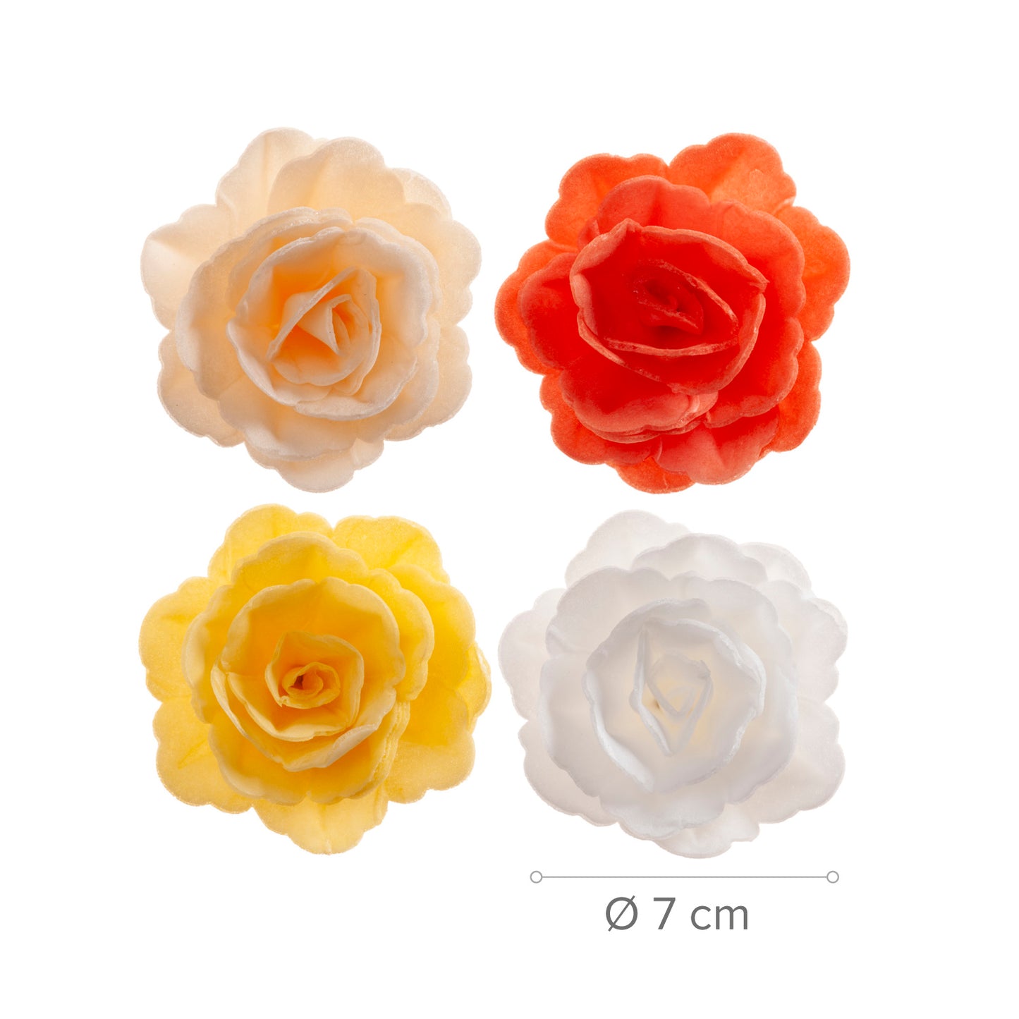 BOX OF 15 AUTUMN WAFER ROSES ASSORTED COLORS Ø 7CM