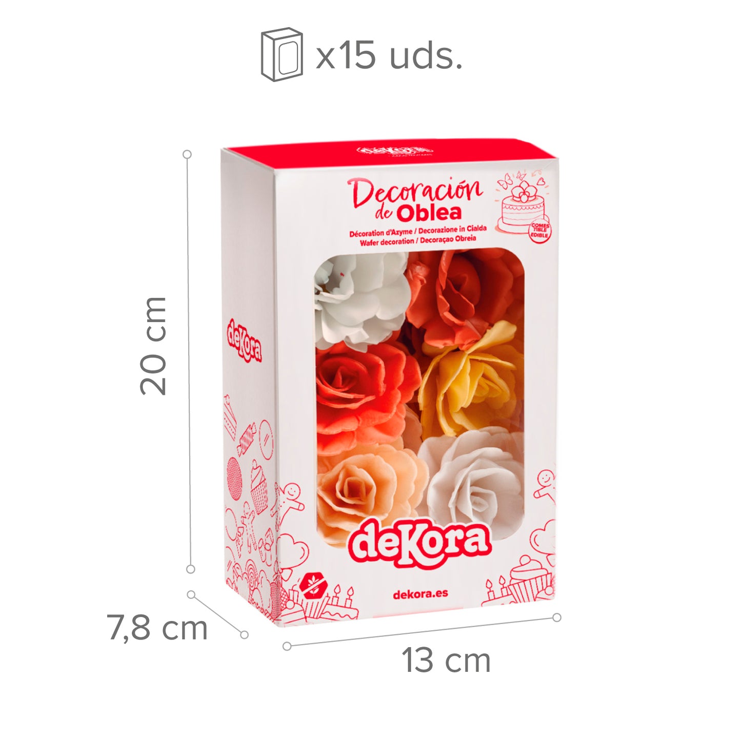 BOX OF 15 AUTUMN WAFER ROSES ASSORTED COLORS Ø 7CM