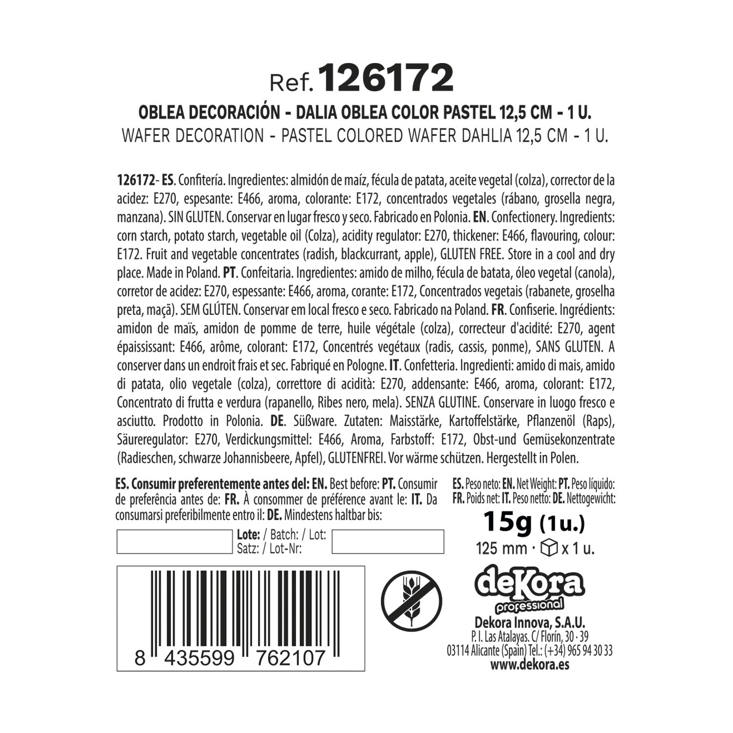 DÁLIA WAFER GIGANTE EM COR PASTEL Ø 12,5CM