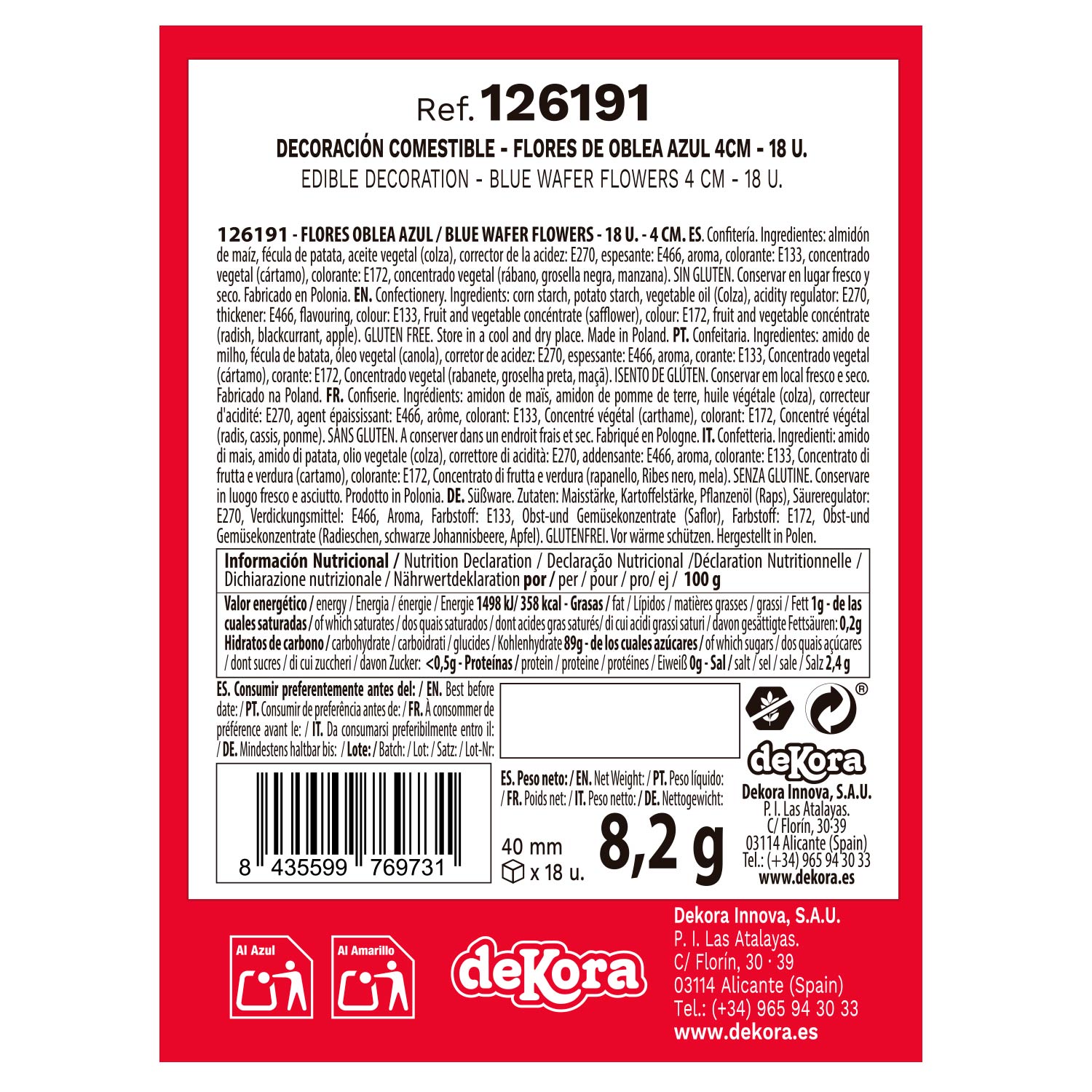 FLORES DE OBLEA COLOR AZUL 4CM