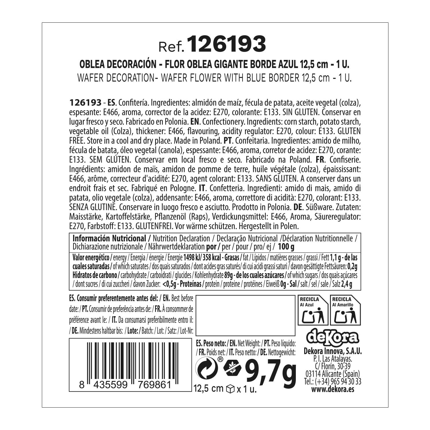 FLOR DE HÓSTIA COM REBORDO AZUL 12,5CM