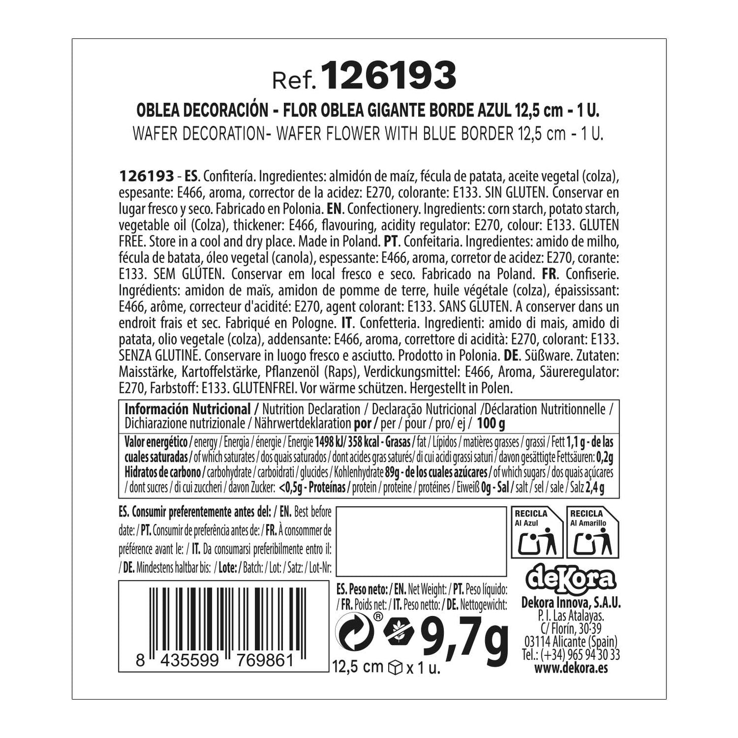 FLOR DE HÓSTIA COM REBORDO AZUL 12,5CM