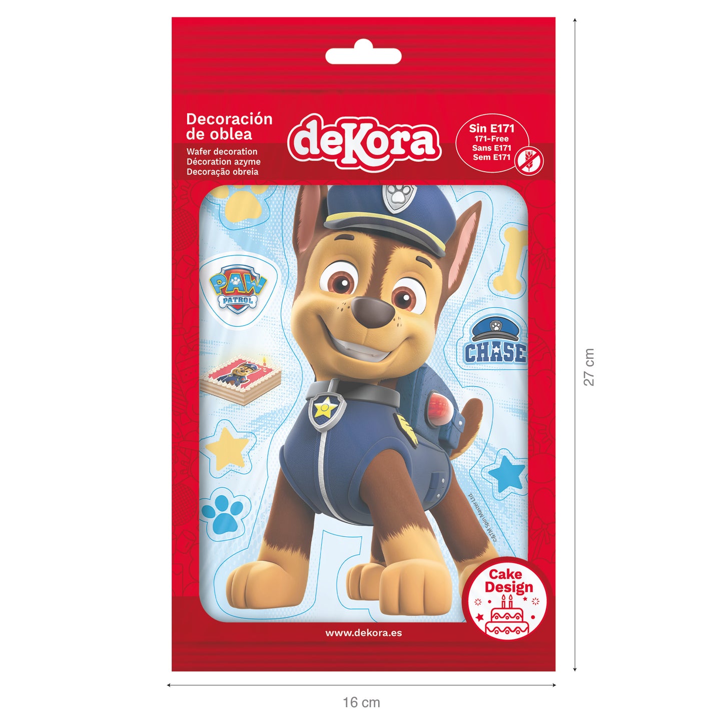 CAKE DECORATION WAFER SHAPE PAW PATROL CHASE 14.8X21CM
