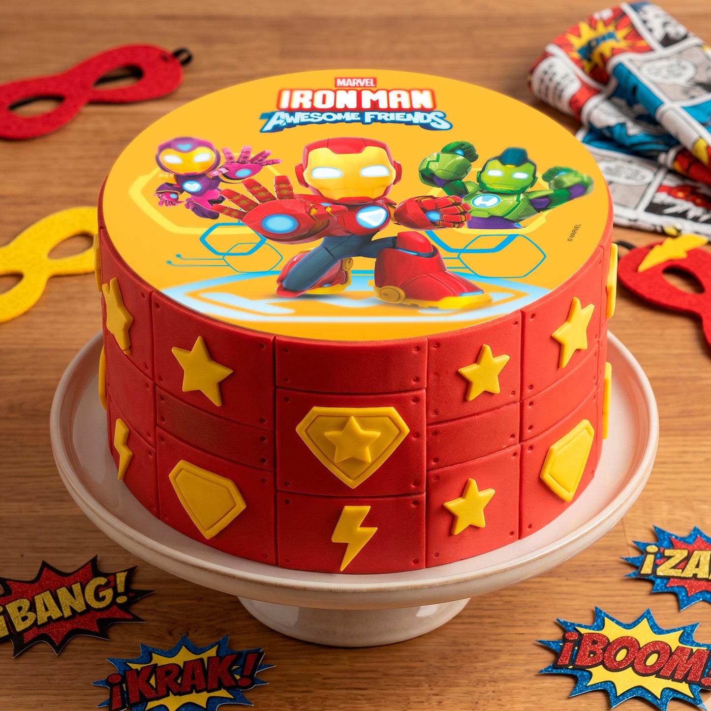 IRONMAN & AWASOME FRIENDS CAKE WAFER DISC 20CM