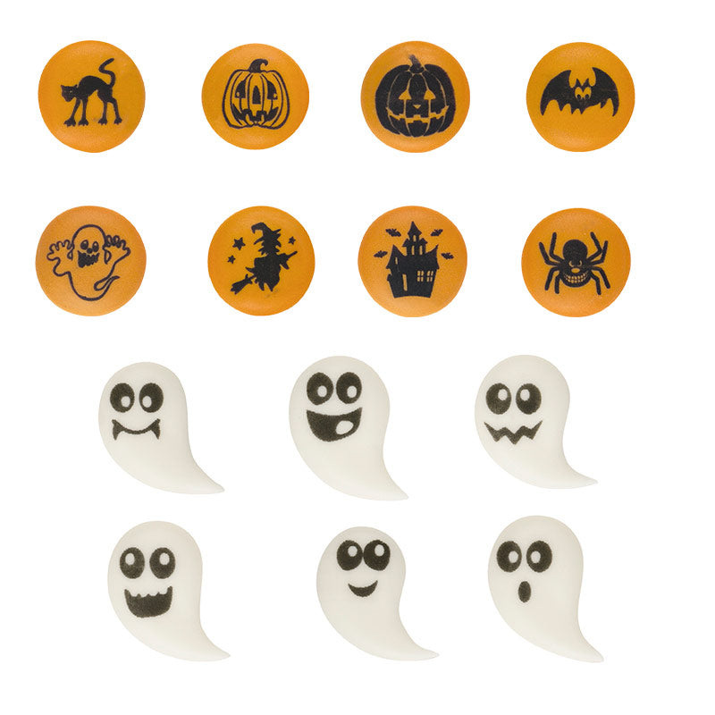 2D HALLOWEEN SUGAR CAKE DECORATION GHOSTS AND PUMPKINS 2 CM