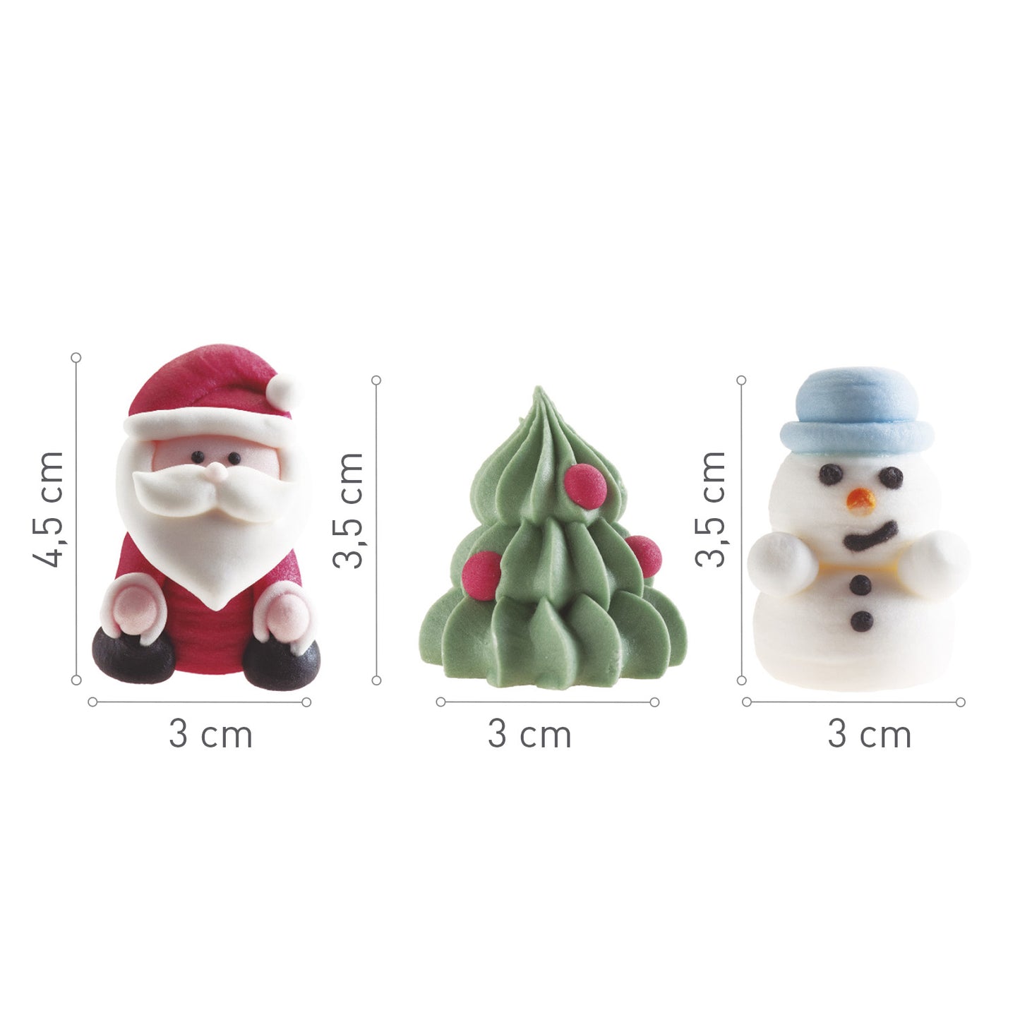 DECORAÇÃO DE AÇÚCAR 3D PAPAI NOEL, ÁRVORE E BONECO DE NEVE 3~4.5CM