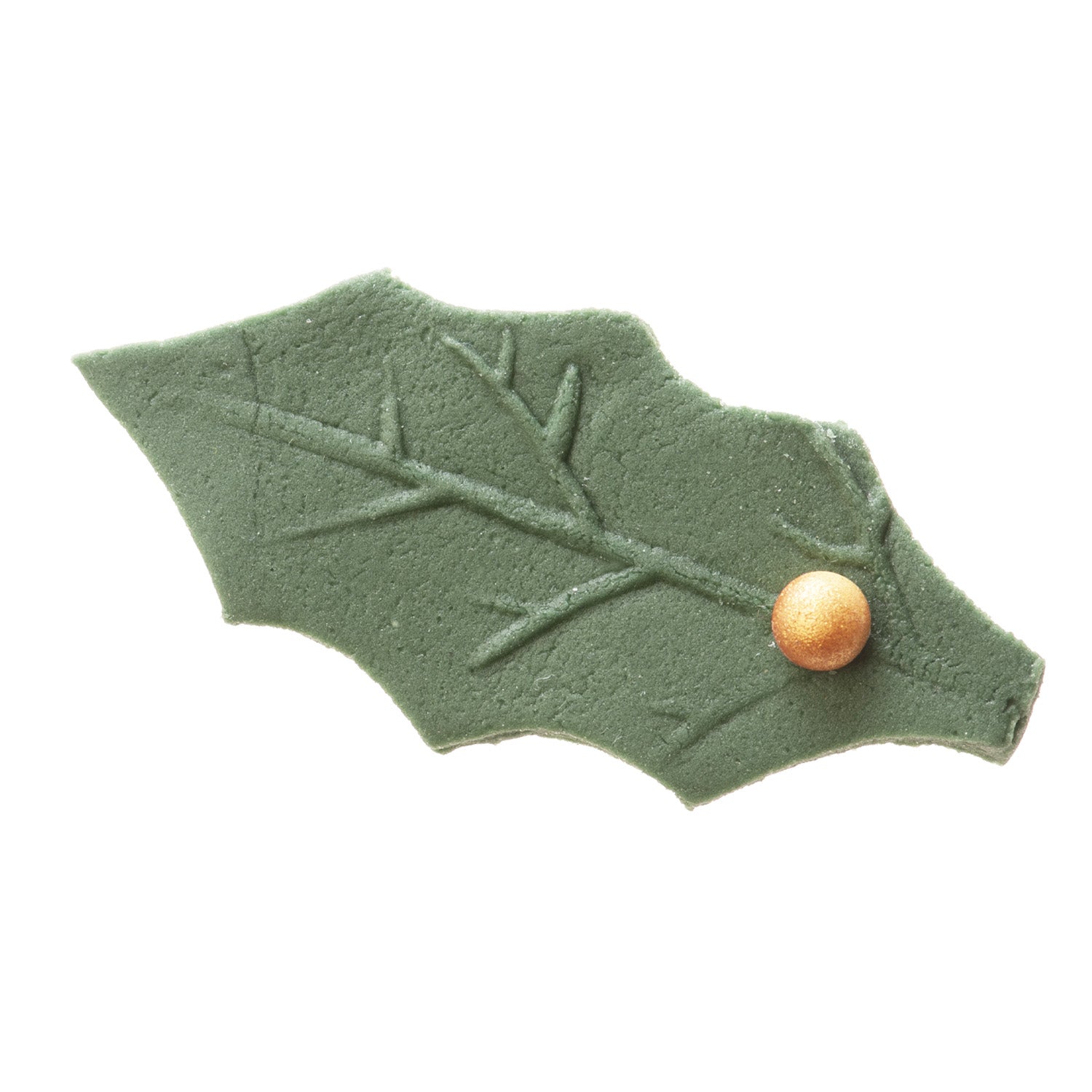 DECORAÇÃO DE AÇÚCAR FOLHA DE AZEVINHO E BOLA DE OURO 5X2CM,