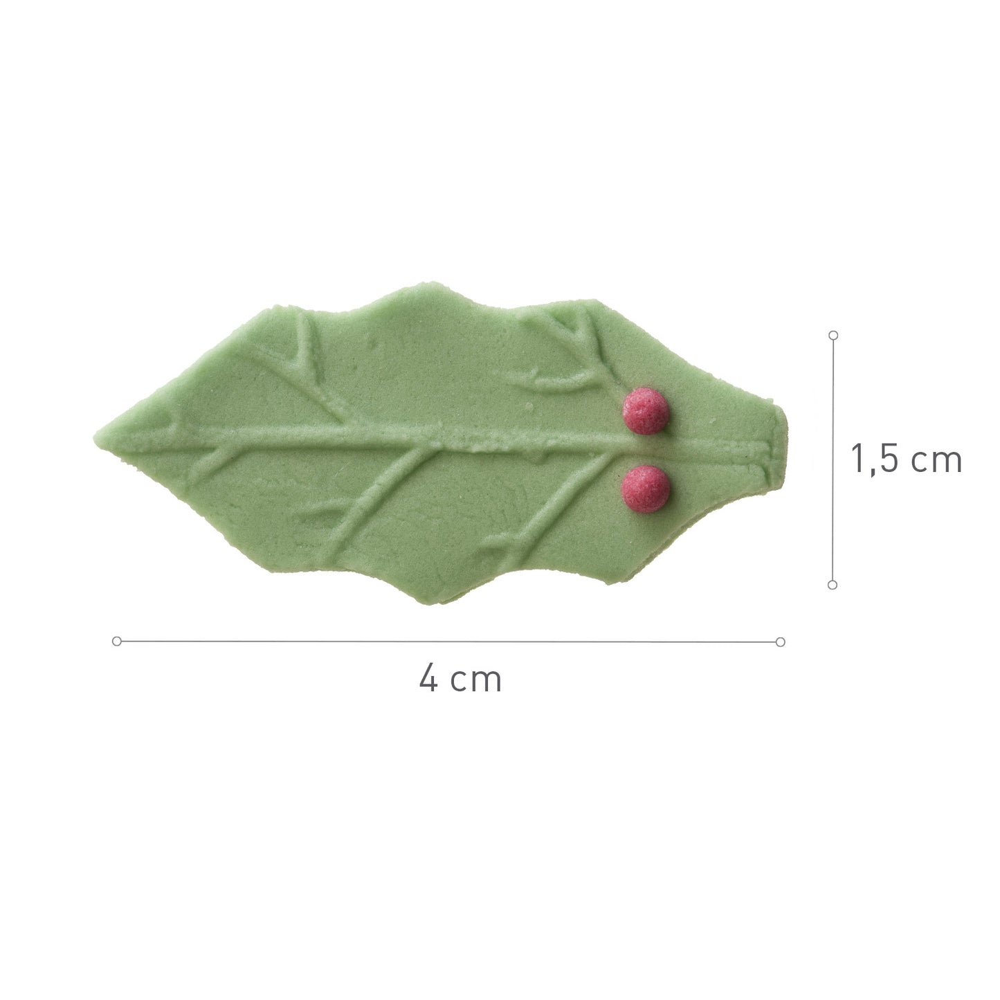 DECORAÇÃO AÇÚCAR FOLHA DE AZEVINHO E BOLA VERMELHA 4X1.5CM