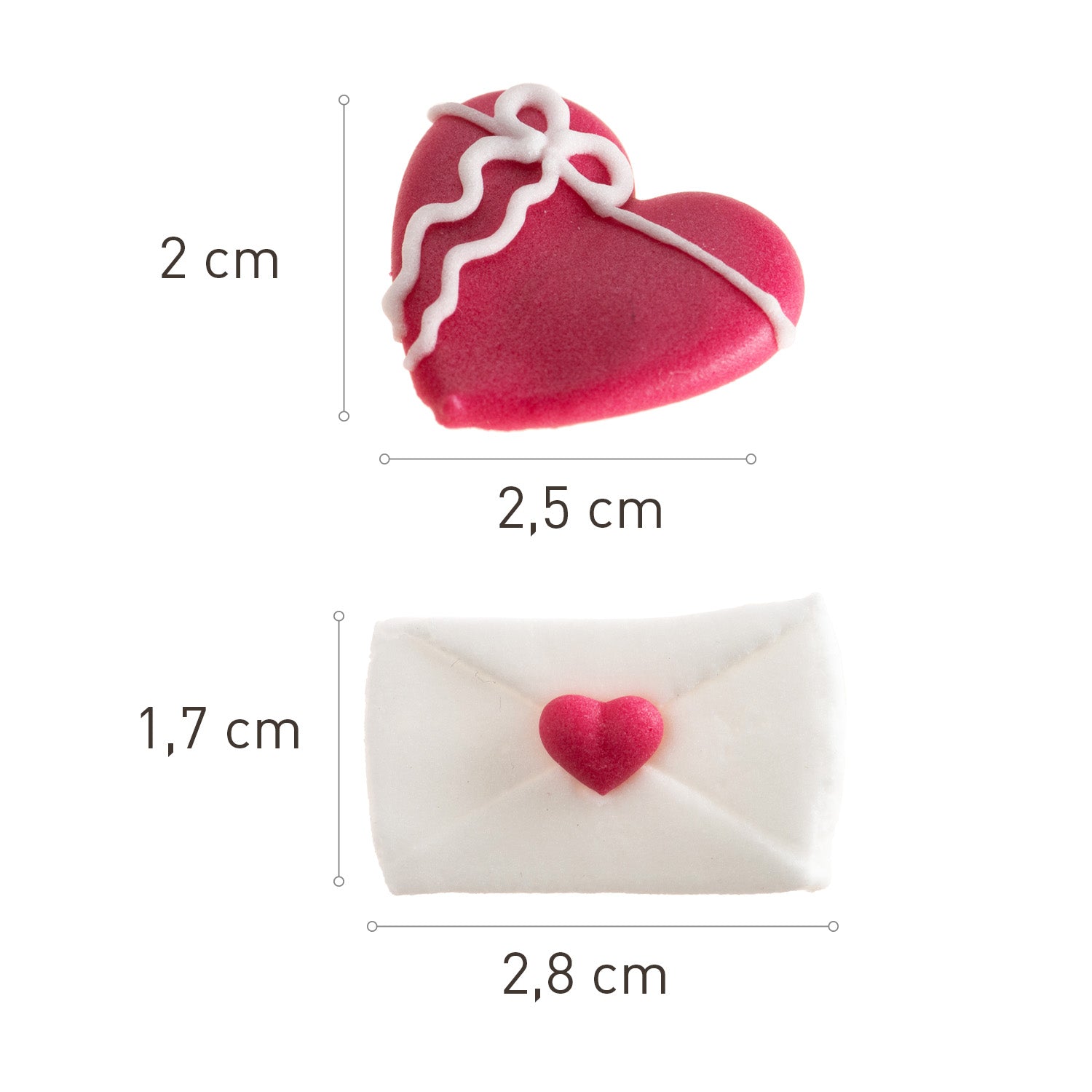 SUGAR DECORATION 2D HEARTS AND LOVE ENVELOPES 1.7~2.8CM