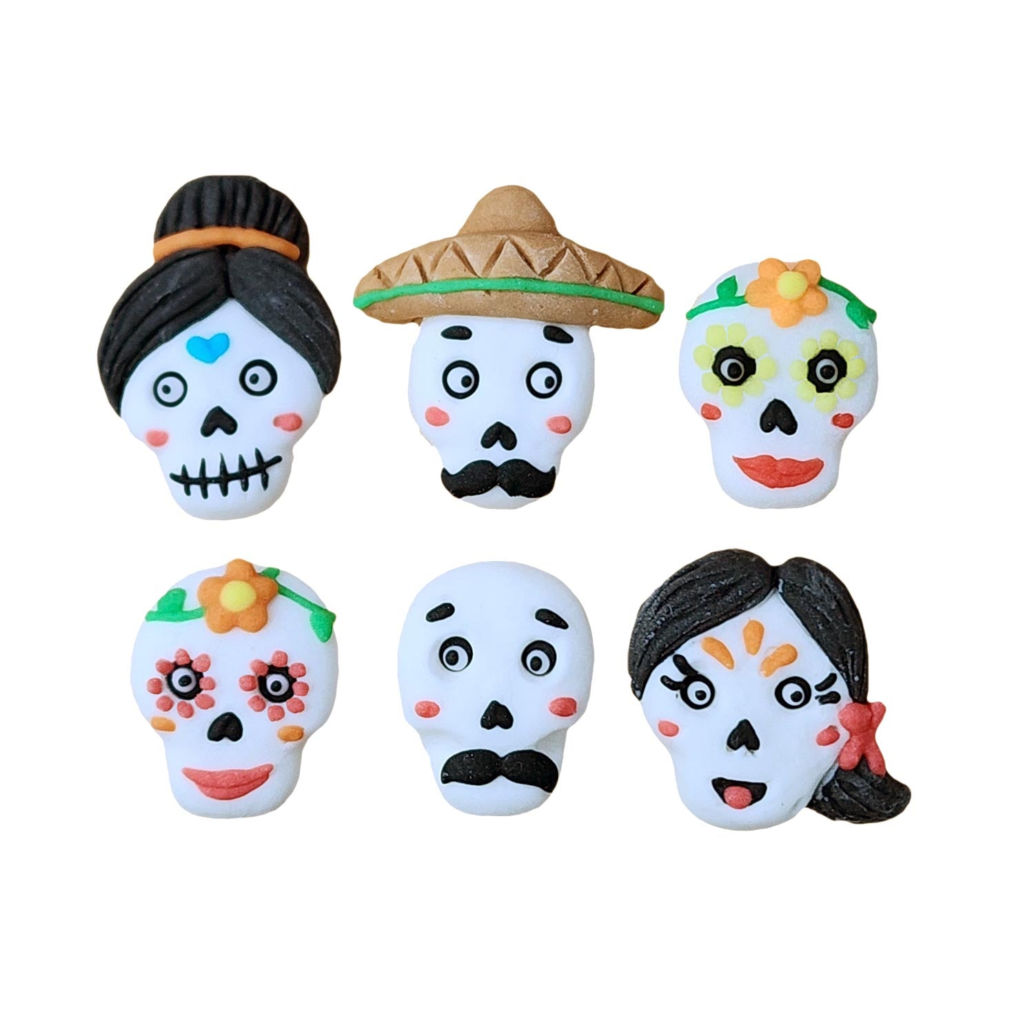 ZUCCHERO DECORAZIONE 2D TESCHI 6 DISEGNI 3,7X2,5CM