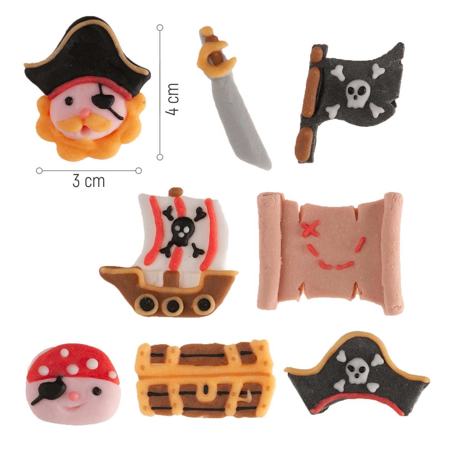 DECORAÇÃO DE AÇÚCAR 2D PIRATAS 8 DESENHOS