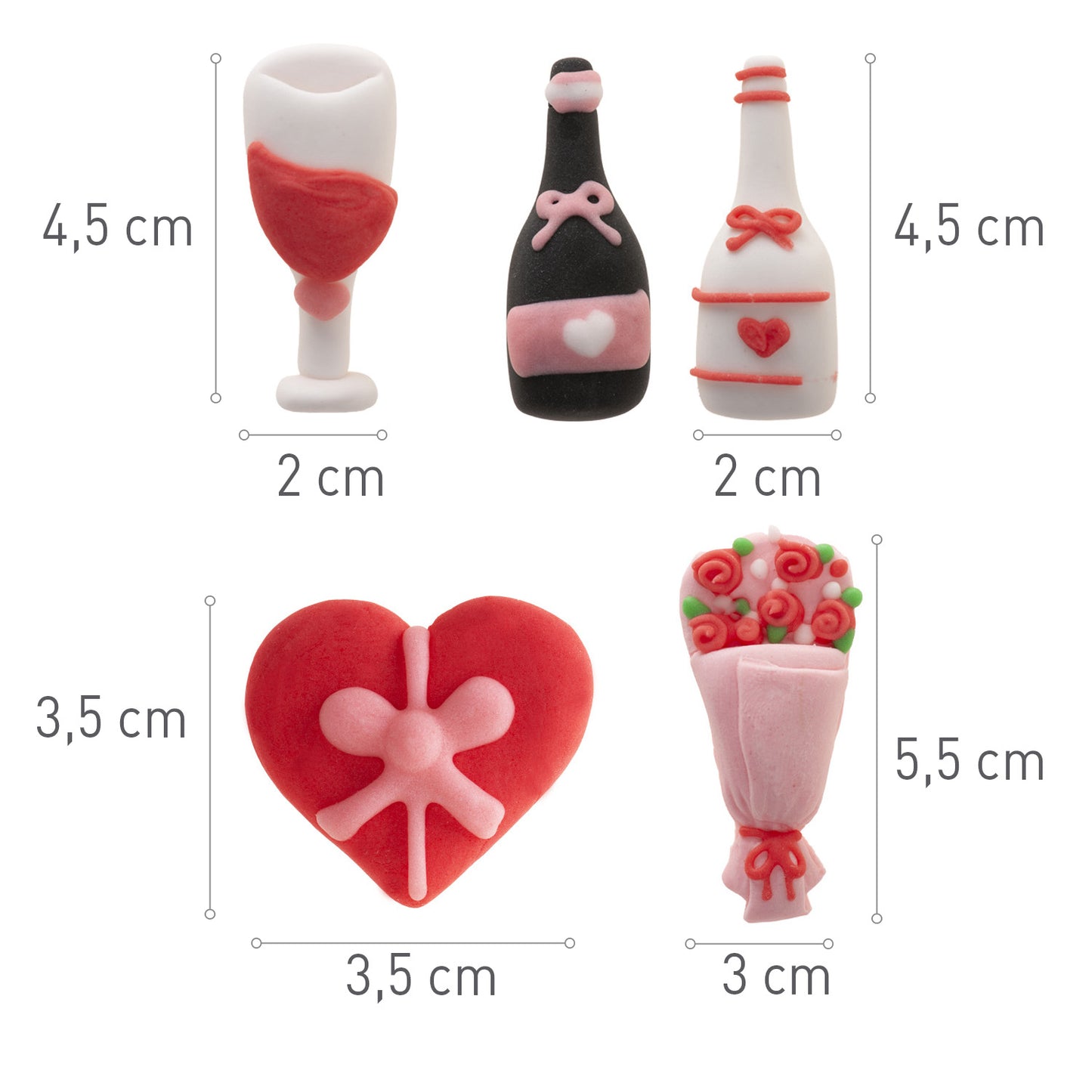 DECORAÇÃO ROMÂNTICA COM AÇÚCAR 2D VARIADO 5 MODELOS