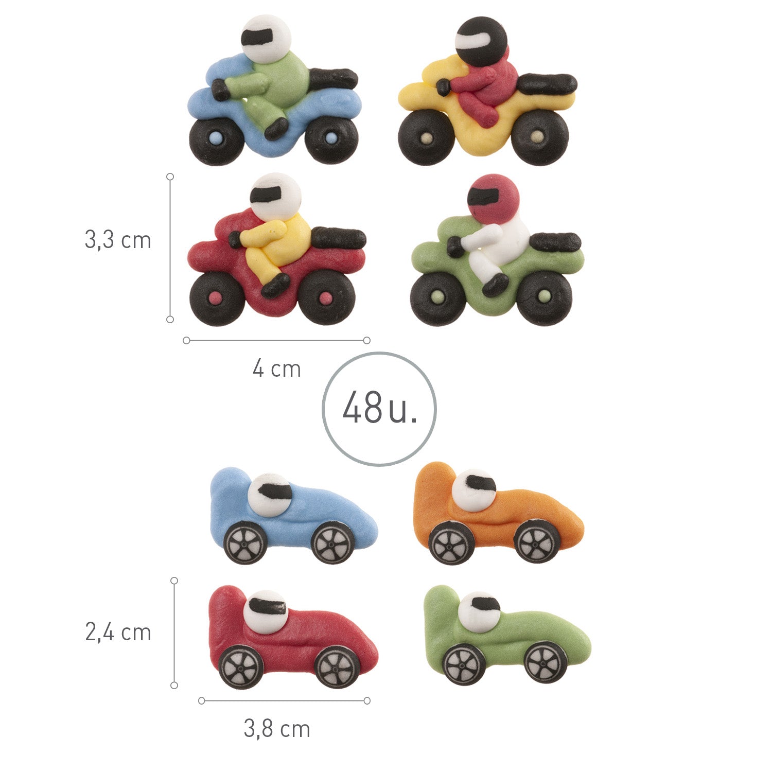 SUGAR DECORATION 2D CARS AND MOTORBIKES 8 DESIGNS