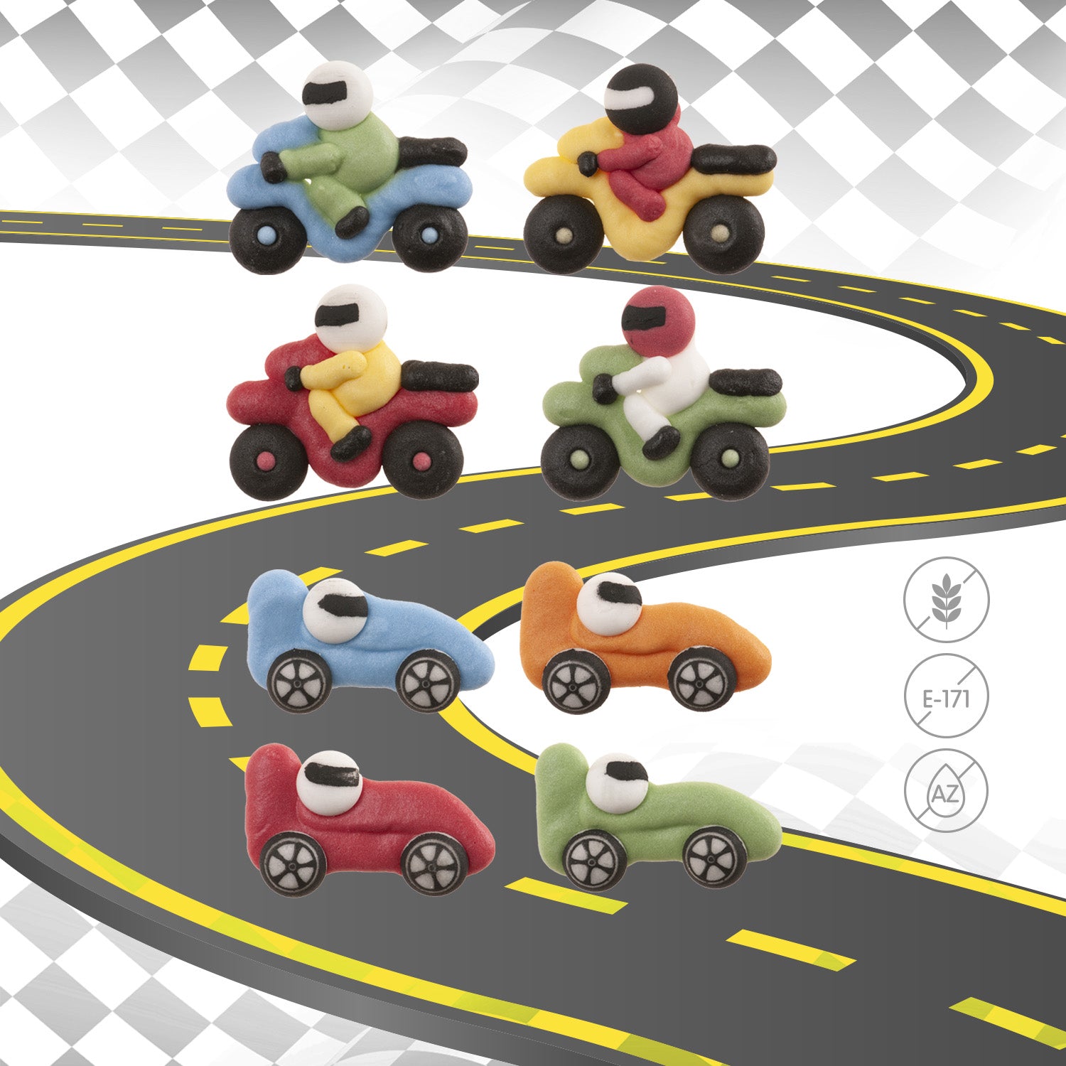DECORAZIONE DI ZUCCHERO 2D AUTO E MOTO 8 MODELLI 48 UNITÀ