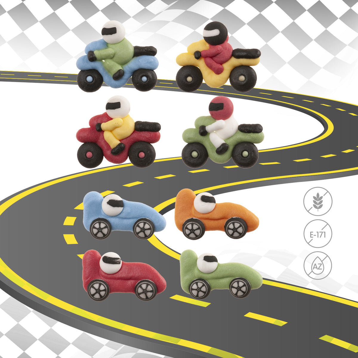 DECORAZIONE DI ZUCCHERO 2D AUTO E MOTO 8 MODELLI 48 UNITÀ