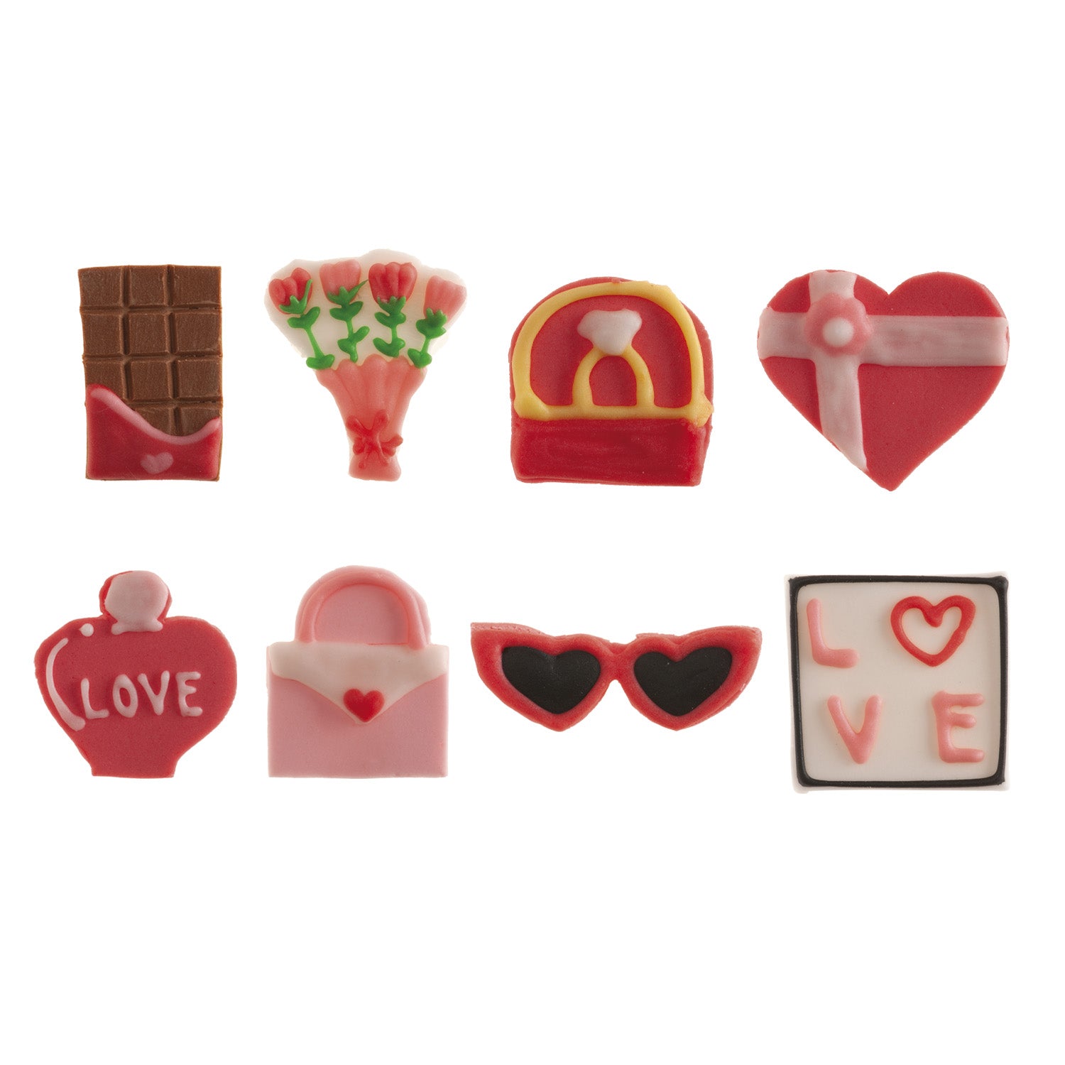 DECORAÇÃO DE AÇÚCAR 2D PARA O DIA DOS NAMORADOS 8 MODELOS 40 UN