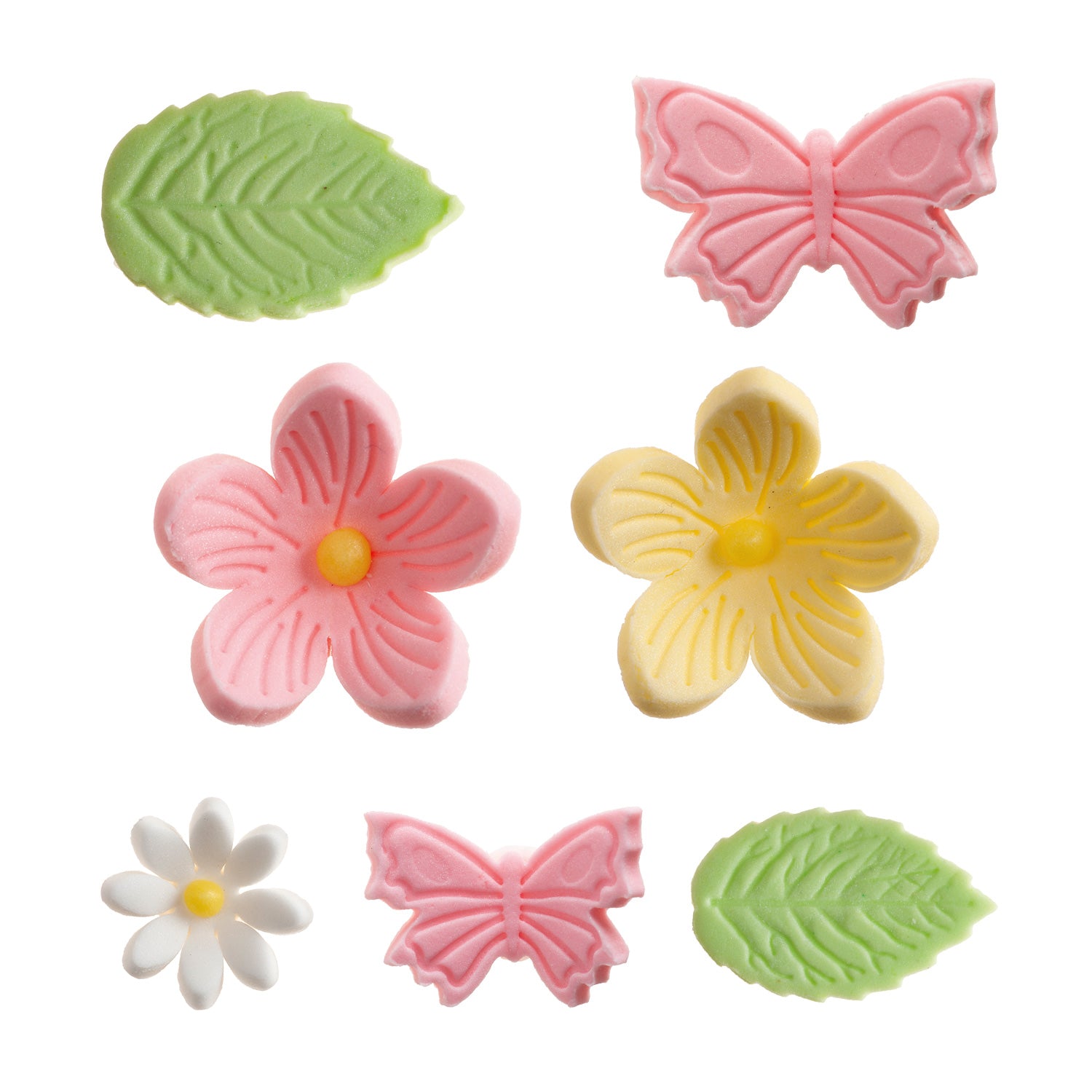  SUGAR DECORATION FLOWERS, LEAVES AND BUTTERFLIES 7 DESIGNS