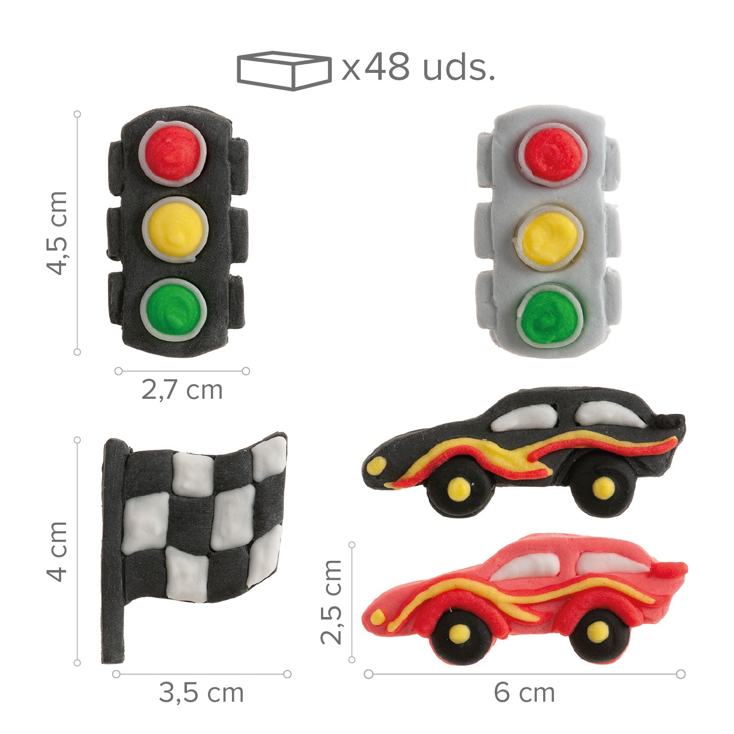 DECORACIÓN AZÚCAR COCHES CARRERA 6 DISEÑOS 48 UDS