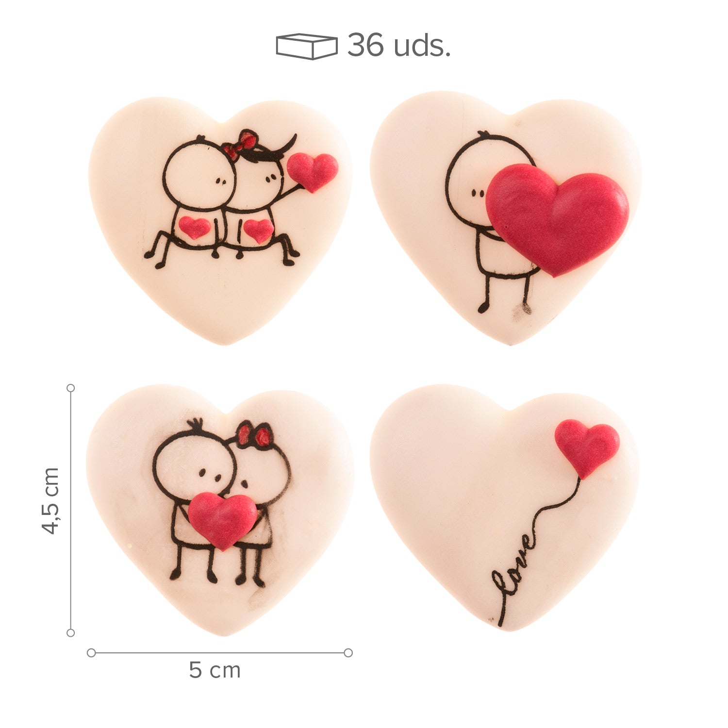 SUGAR DECORATION ASSORTED HEARTS 4 DESIGNS 36 PCS