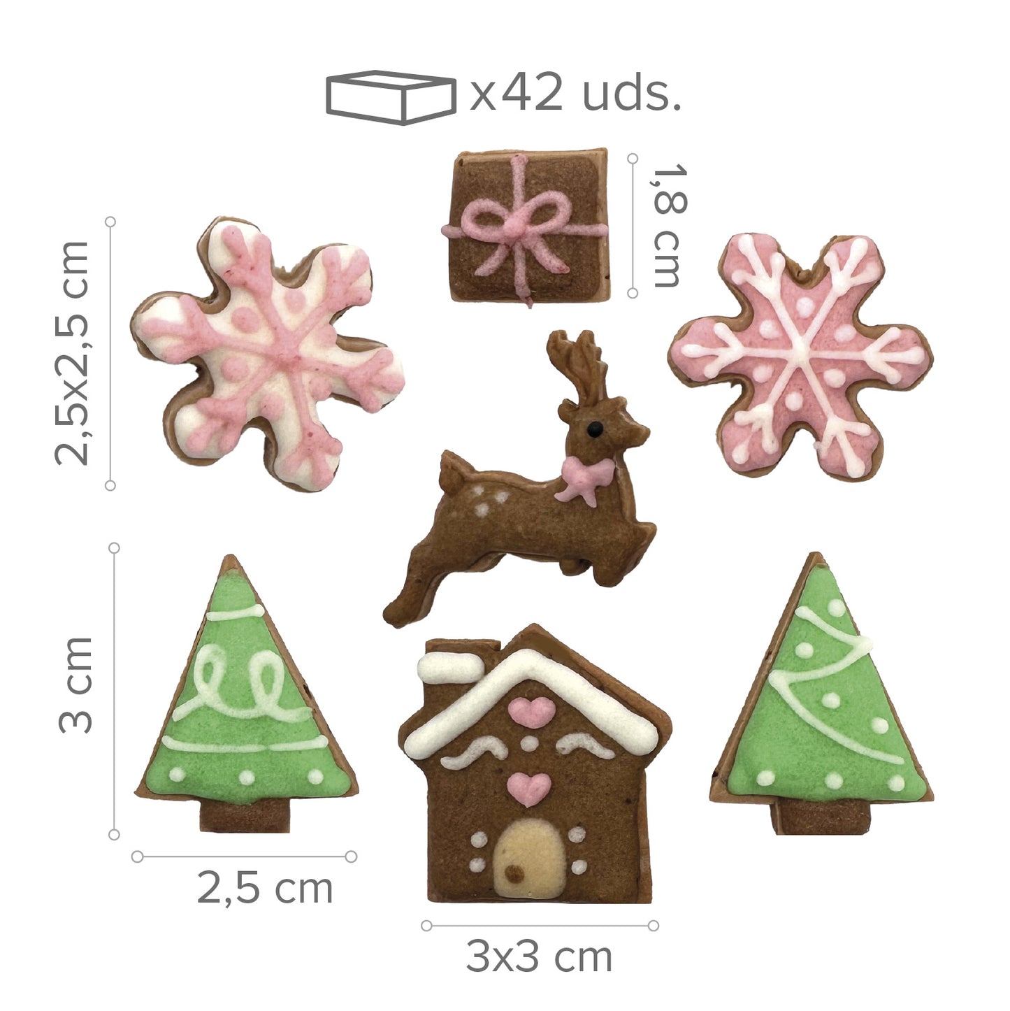 DECORACION AZUCAR 2D PUEBLO NAVIDEÑO 42 UNIDADES
