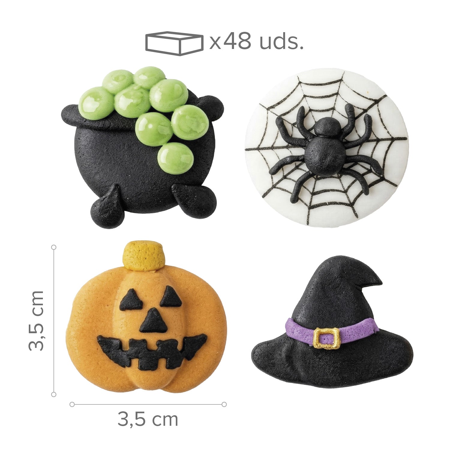 DECORAZIONE DI ZUCCHERO 2D HALLOWEEN ASSORTITO STREGA E RAGNO 48 UNITÀ