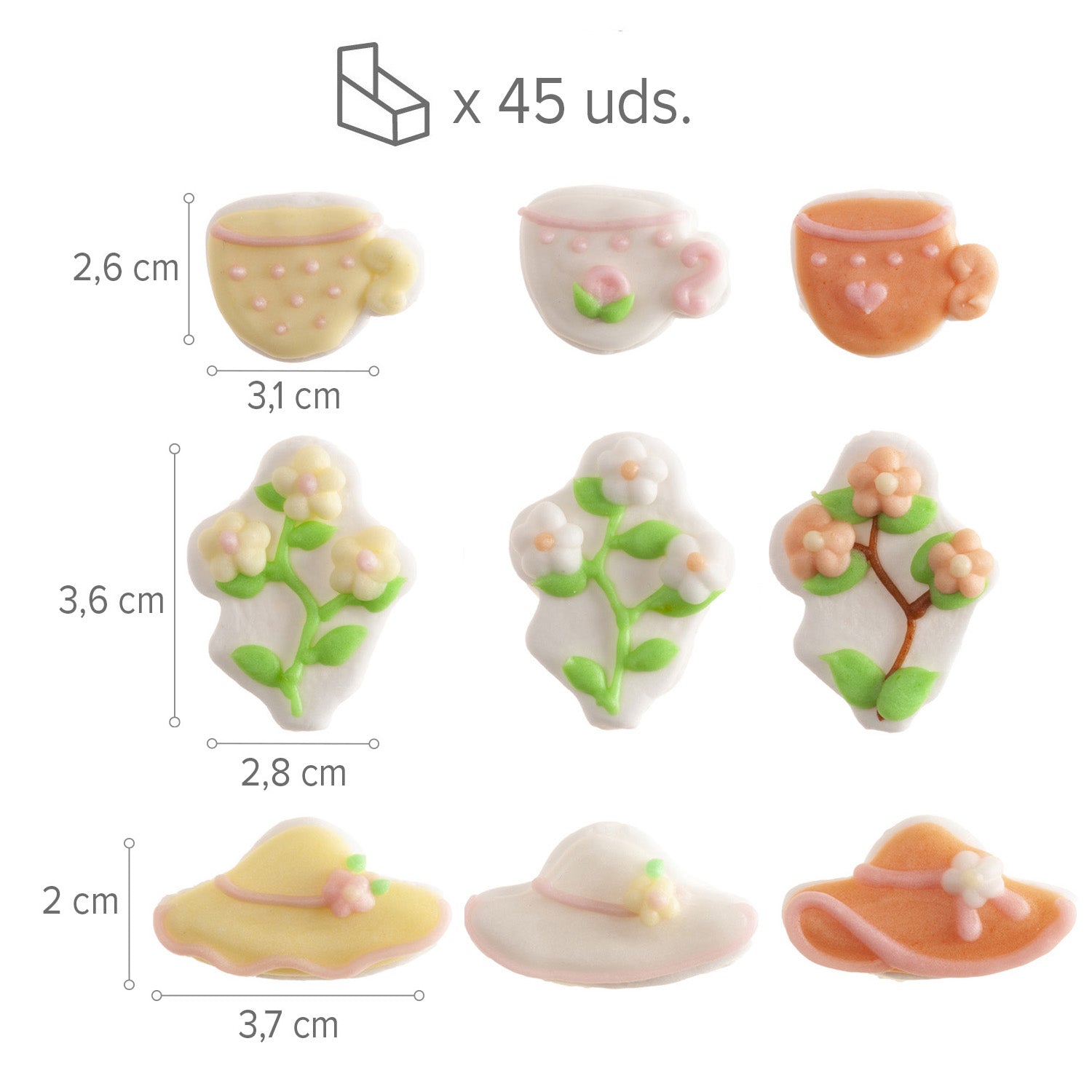 SUGAR DECORATION 2D ASSORTED SWEET GARDEN 3MOD 45 PCS