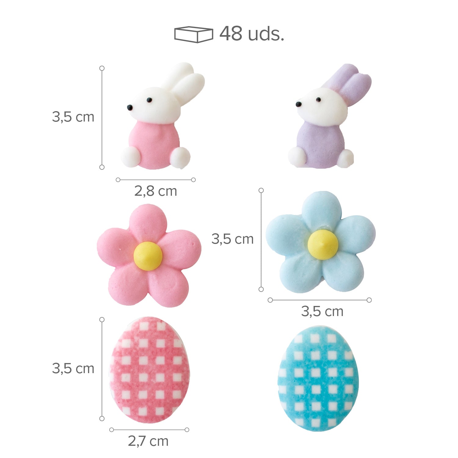 2D SUGAR DECORATION EASTER ASSORTMENT 6 DESIGNS 48 PIECES