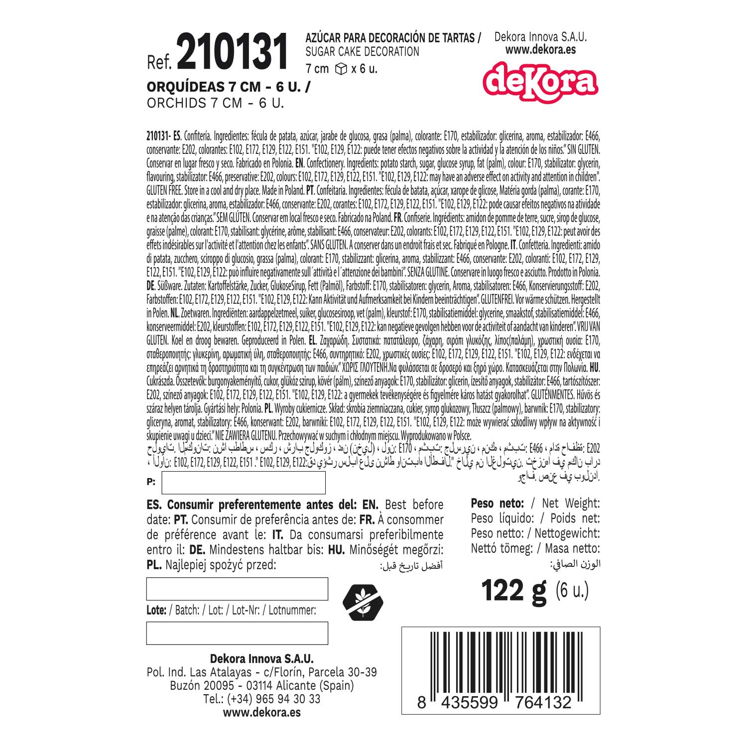 ORQUÍDEAS DE AZÚCAR 5 COLORES 7X8CM