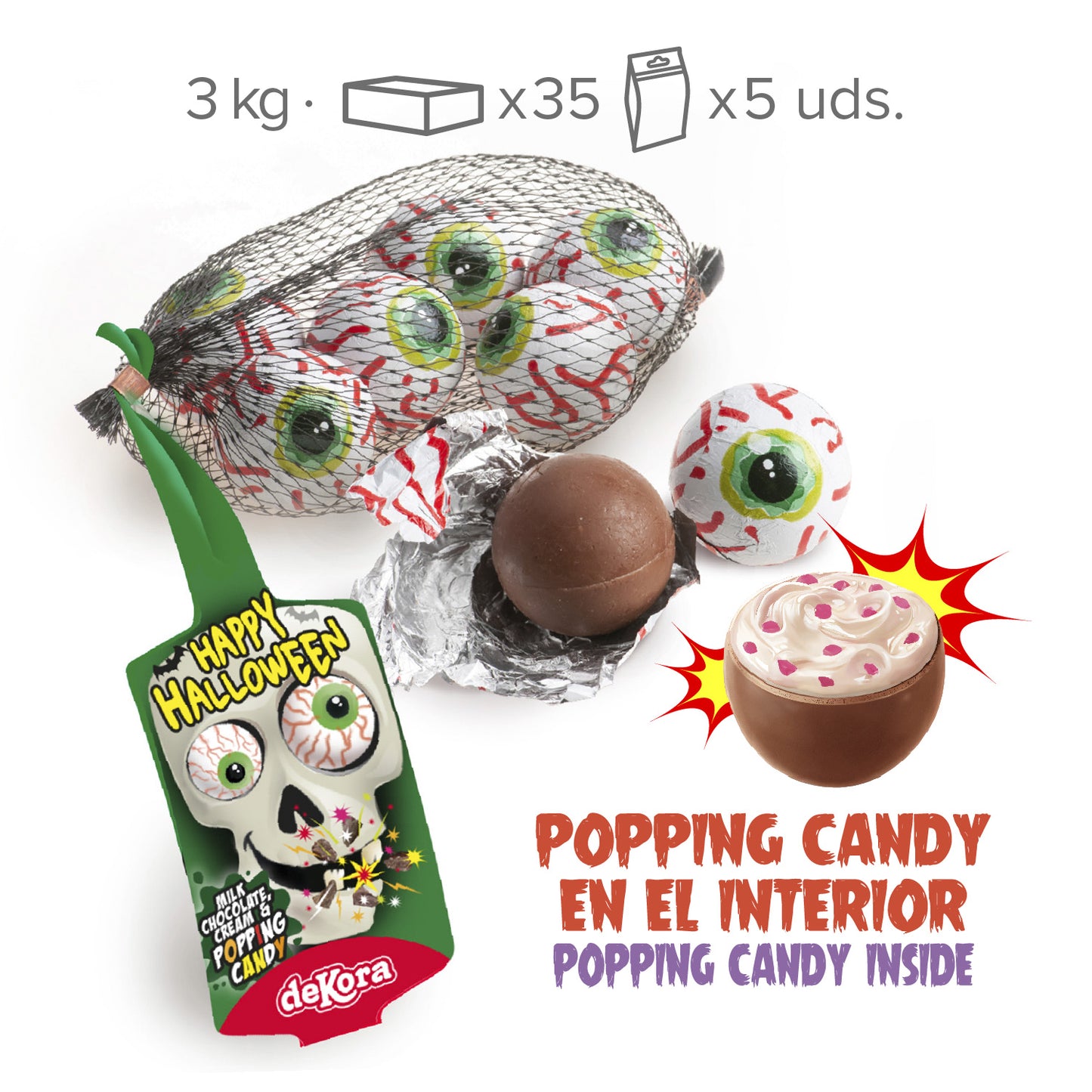 RED OJOS HALLOWEEN CHOCOLATE RELLENOS CON POPPING CANDY 75GR