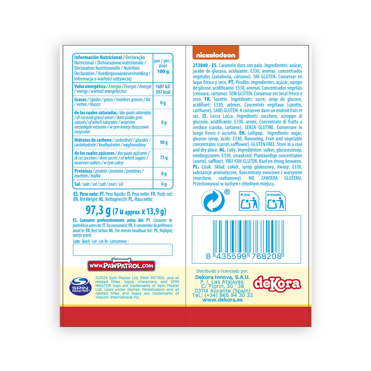PIRULETAS CARAMELO CORAZÓN PAW PATROL 13.9GR