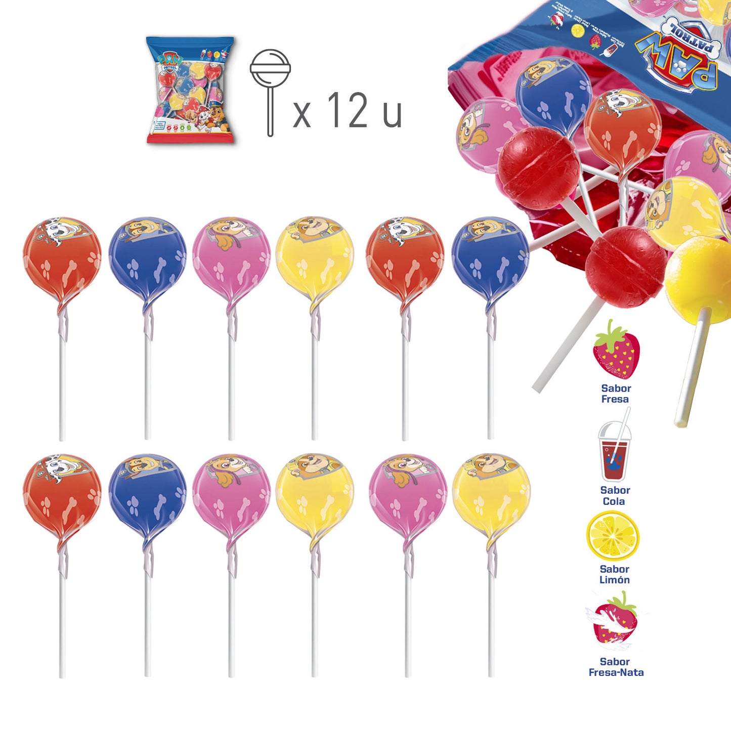 CARAMELO CON PALO SABORES SURT. PAW PATROL 12GR