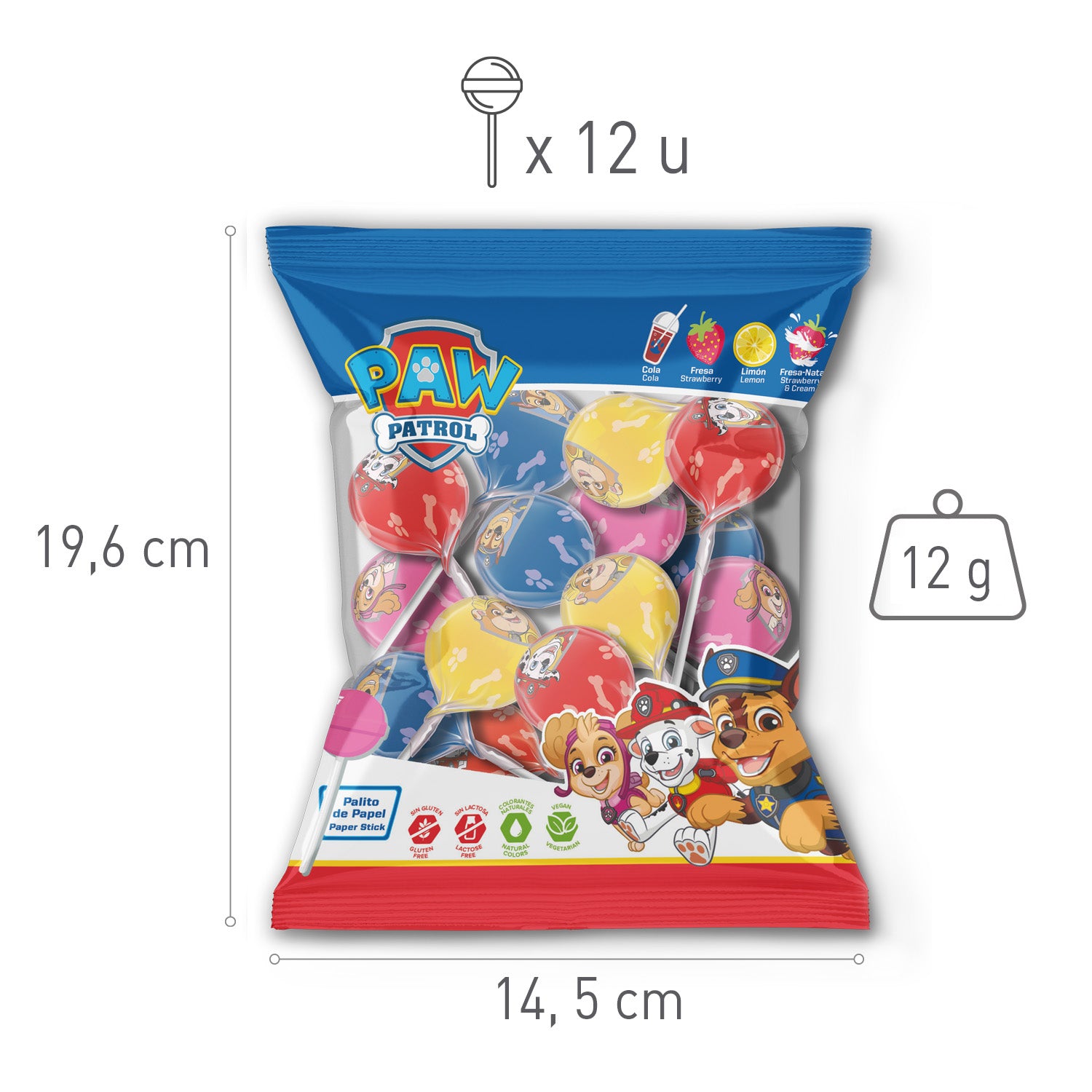 CARAMELO CON PALO SABORES SURT. PAW PATROL 12GR