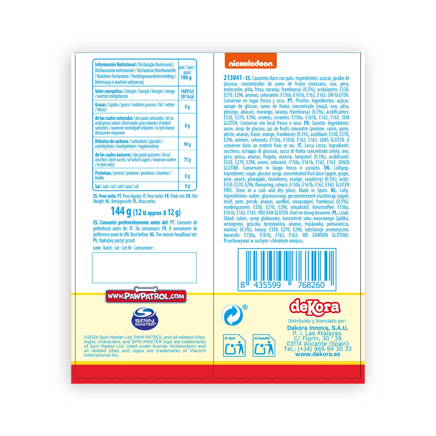 CARAMELO CON PALO SABORES SURT. PAW PATROL 12GR