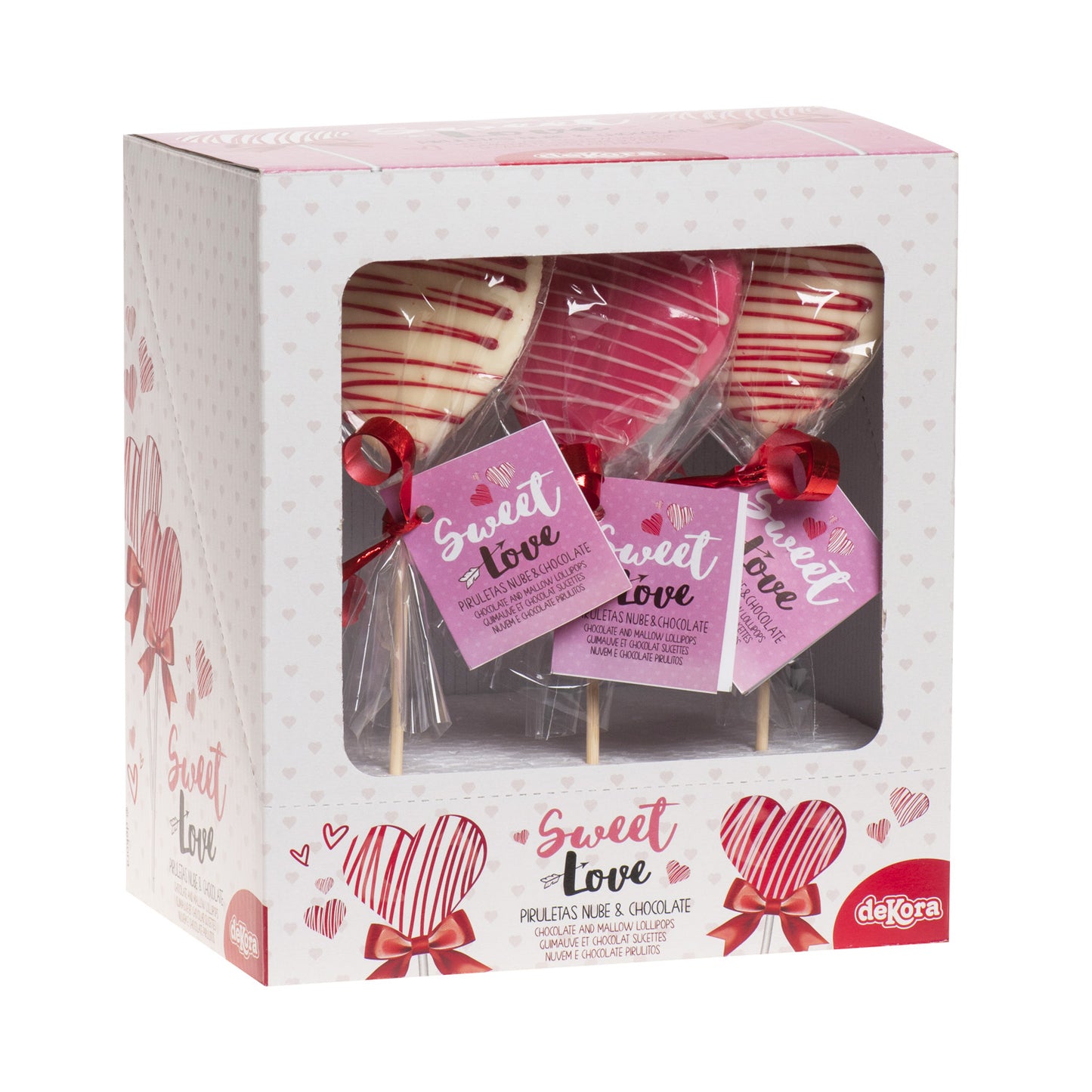 PIRULITO MALVA E CHOCOLATE CORAÇÃO ROSA/BRANCO 30GR