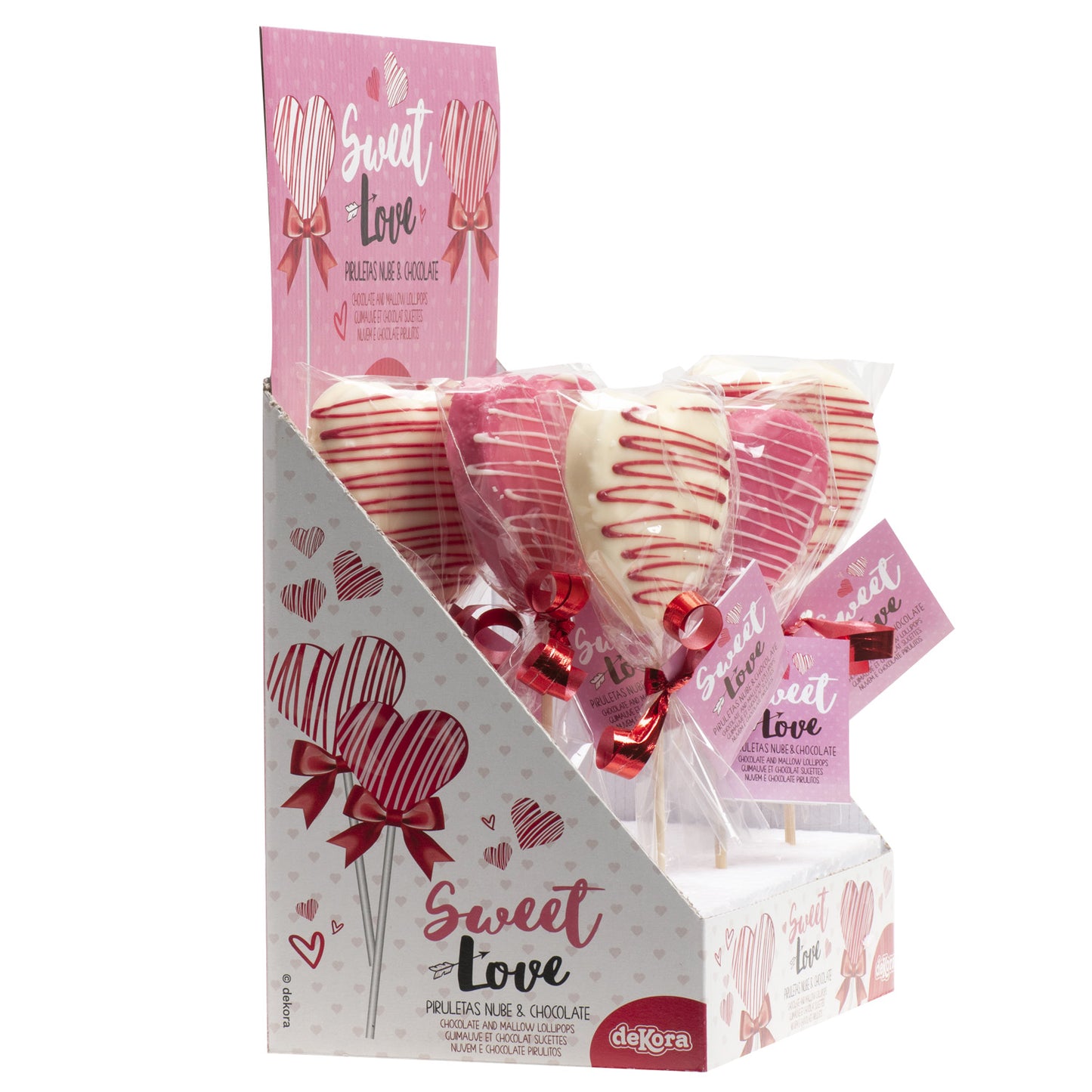 PIRULITO MALVA E CHOCOLATE CORAÇÃO ROSA/BRANCO 30GR