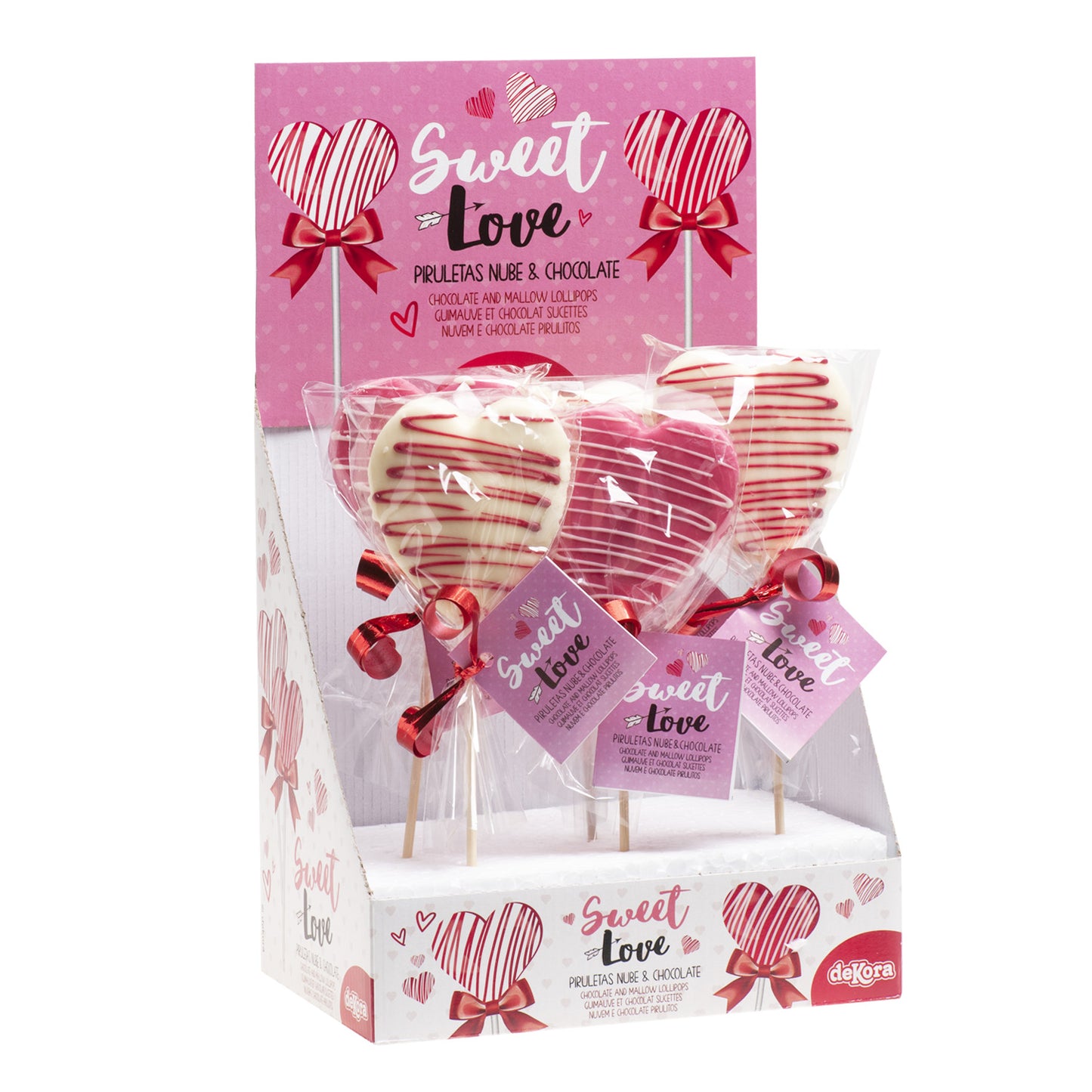 PIRULITO MALVA E CHOCOLATE CORAÇÃO ROSA/BRANCO 30GR